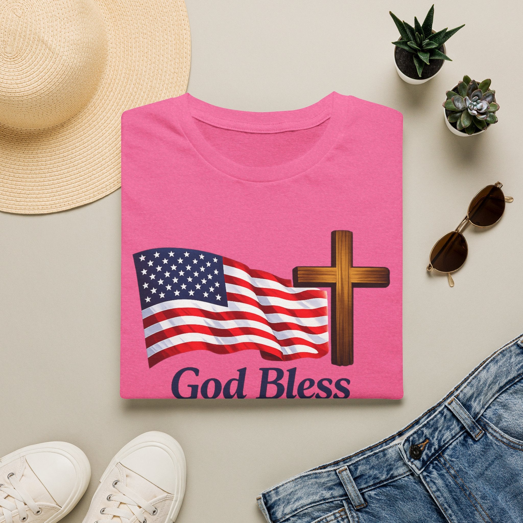 God Bless America T-Shirt — American Flag & Cross Patriotic Faith Tee