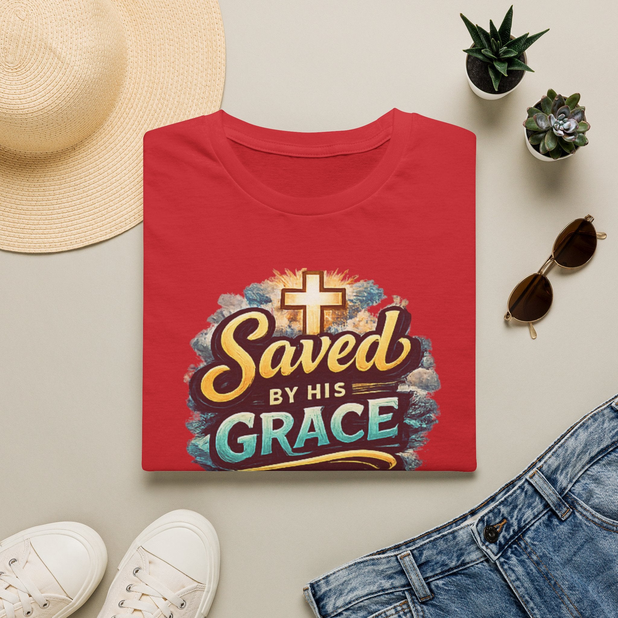 T-Shirt — "Saved by His Grace" Christian Faith Tee