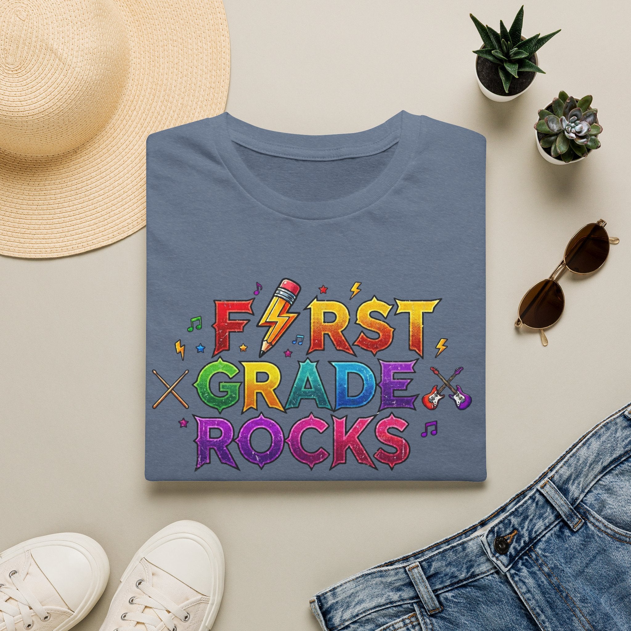 First Grade Rocks T-Shirt — Colorful Back-to-School Tee for Teachers & Students