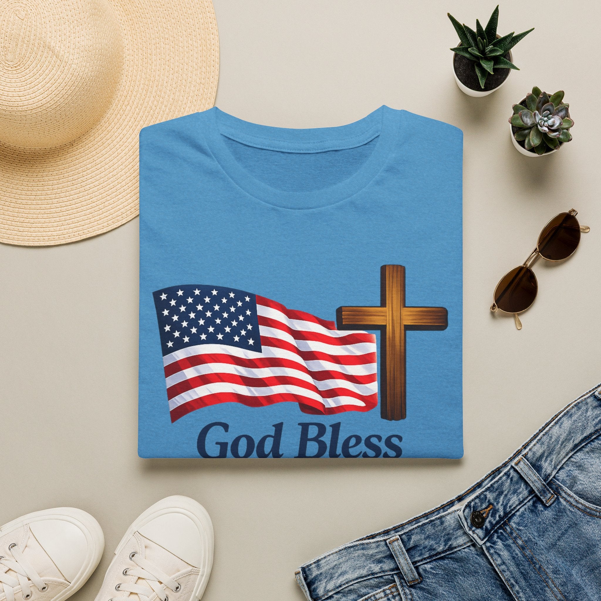 God Bless America T-Shirt — American Flag & Cross Patriotic Faith Tee