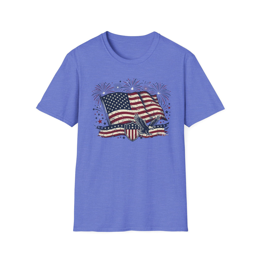 American Flag Eagle T-Shirt — Patriotic 4th of July Tee with Fireworks