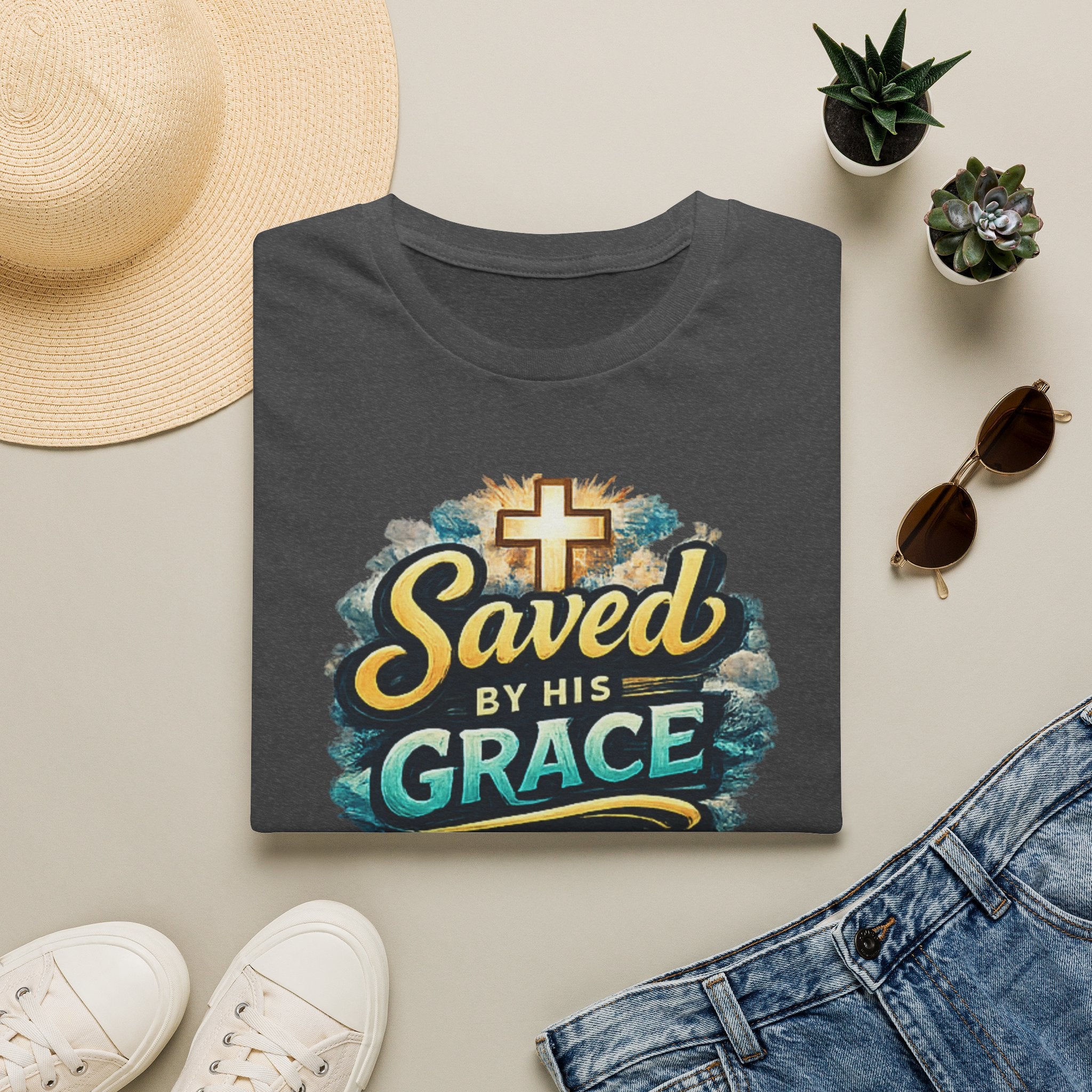 T-Shirt — "Saved by His Grace" Christian Faith Tee