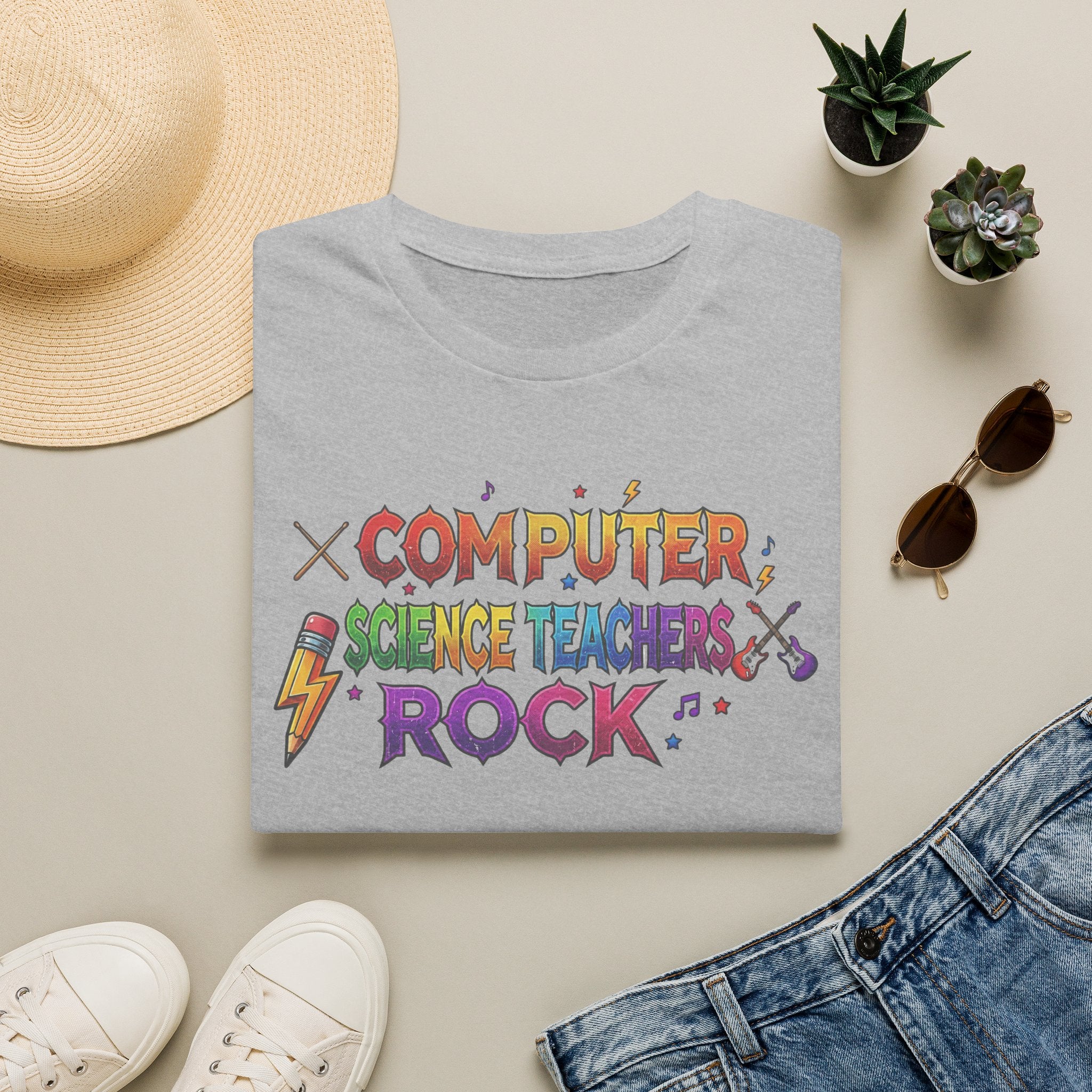 Computer Science Teachers Rock T-Shirt — Colorful Retro Teacher Appreciation Tee