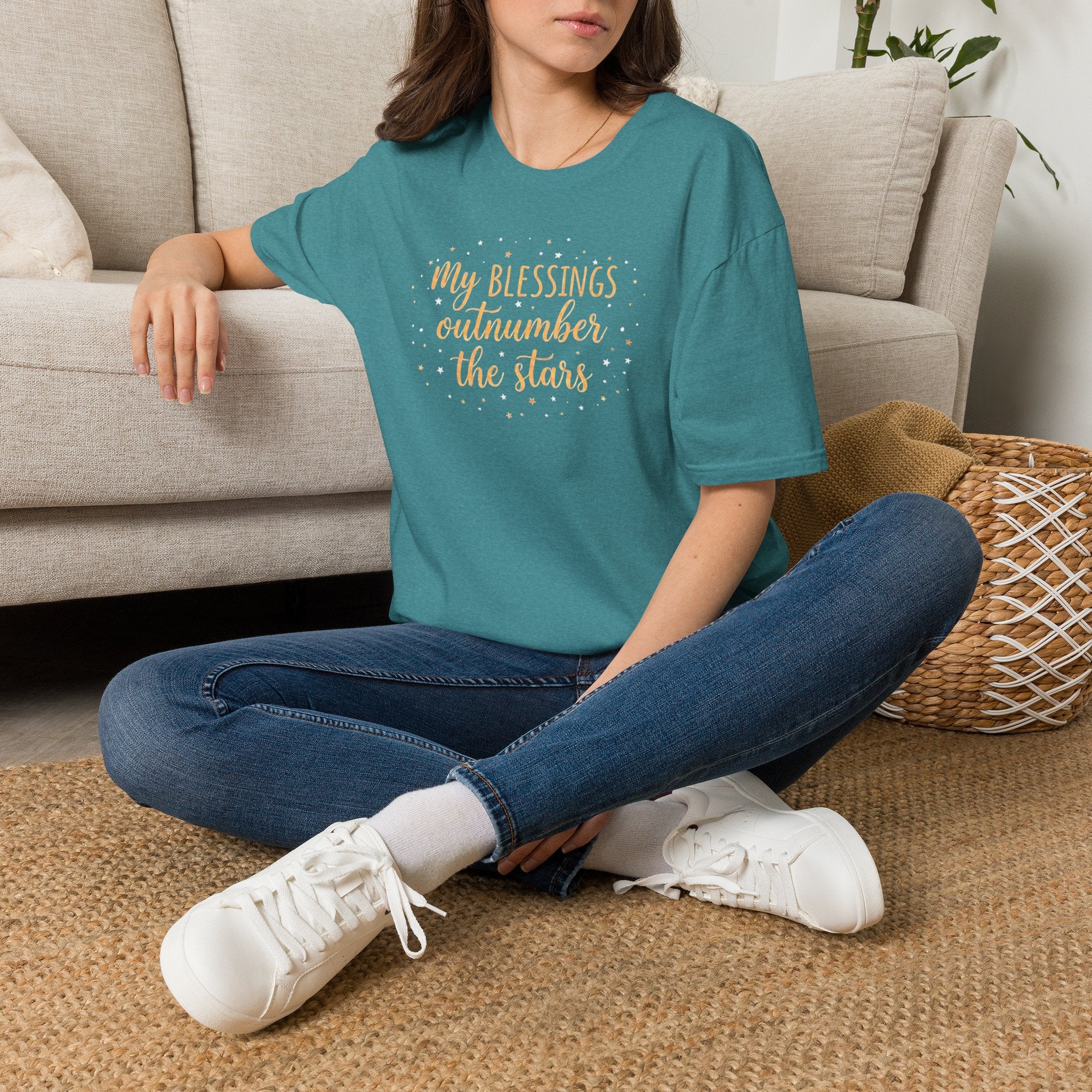 T-Shirt — “My Blessings Outnumber the Stars” Inspirational Script Tee