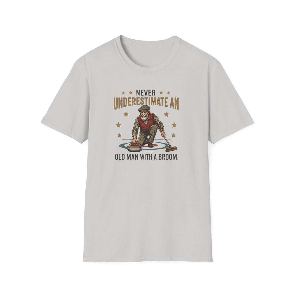 T‑Shirt — "Never Underestimate an Old Man with a Broom" Vintage Curling Design