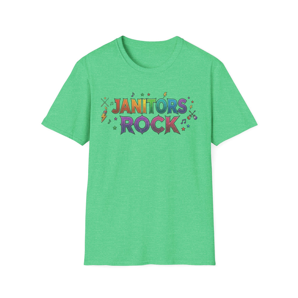Janitors Rock T-Shirt — Colorful Retro Crew Neck for School Staff & Custodians