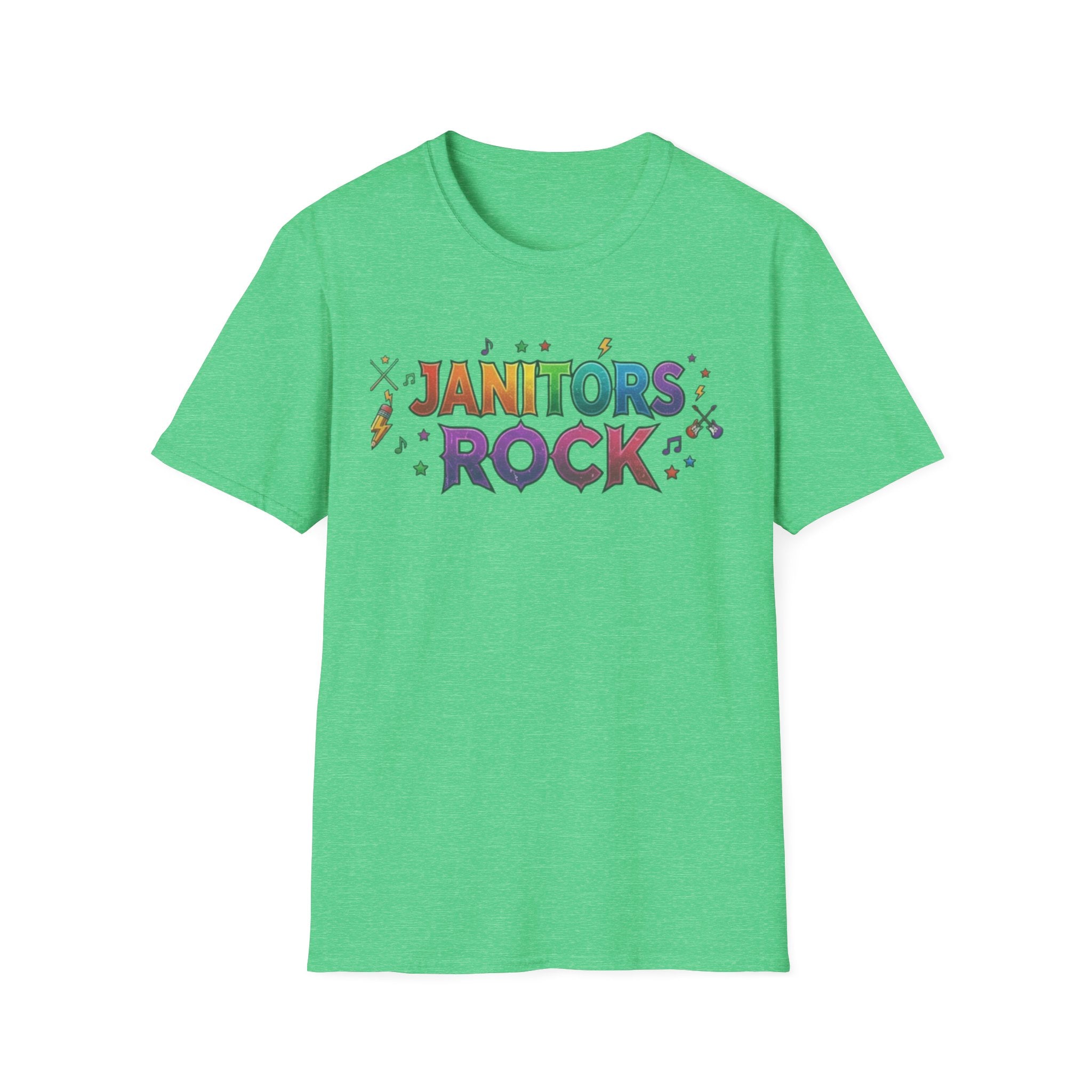 Janitors Rock T-Shirt — Colorful Retro Crew Neck for School Staff & Custodians