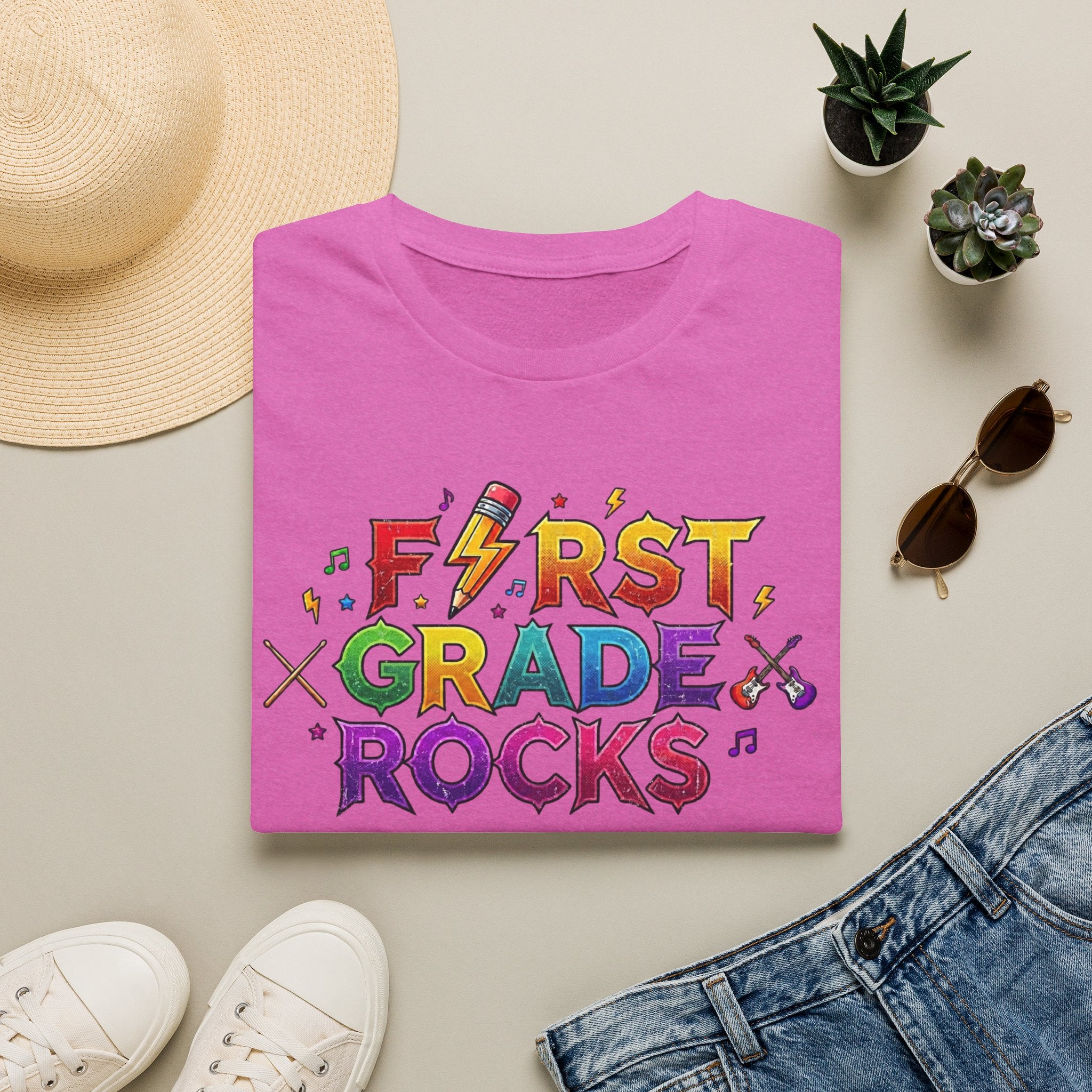 First Grade Rocks T-Shirt — Colorful Back-to-School Tee for Teachers & Students