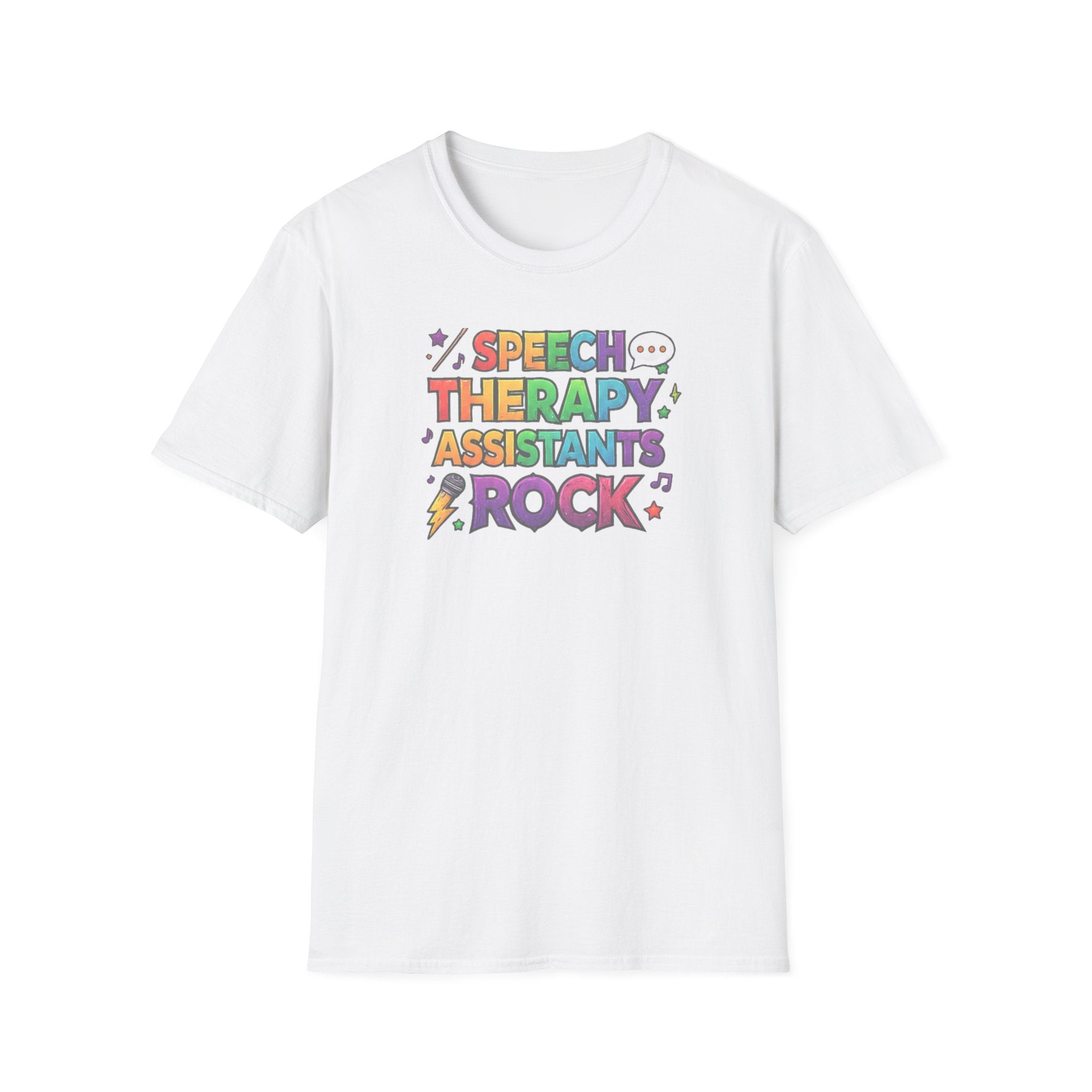 Speech Therapy Assistants Rock T-Shirt — Colorful Retro Pride Tee for SLP Assistants