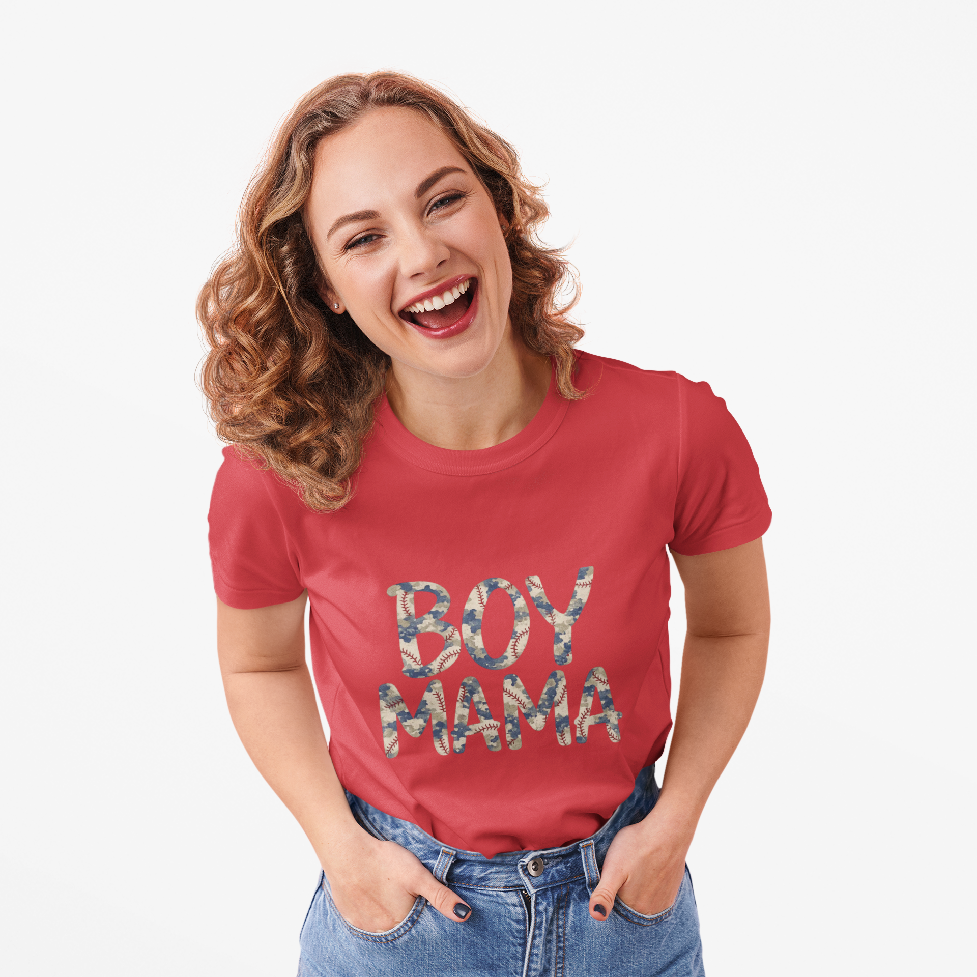 Boy Mama T-Shirt — Camo Text Graphic Tee for Moms