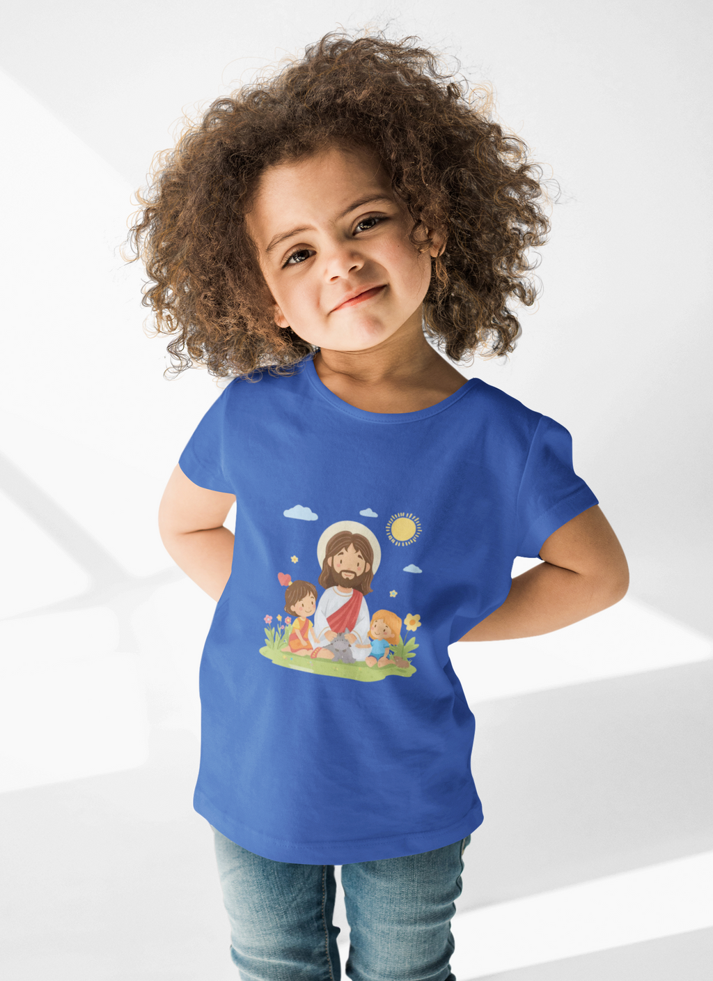 Youth Tee — Cute Jesus with Children Illustration Faith Shirt