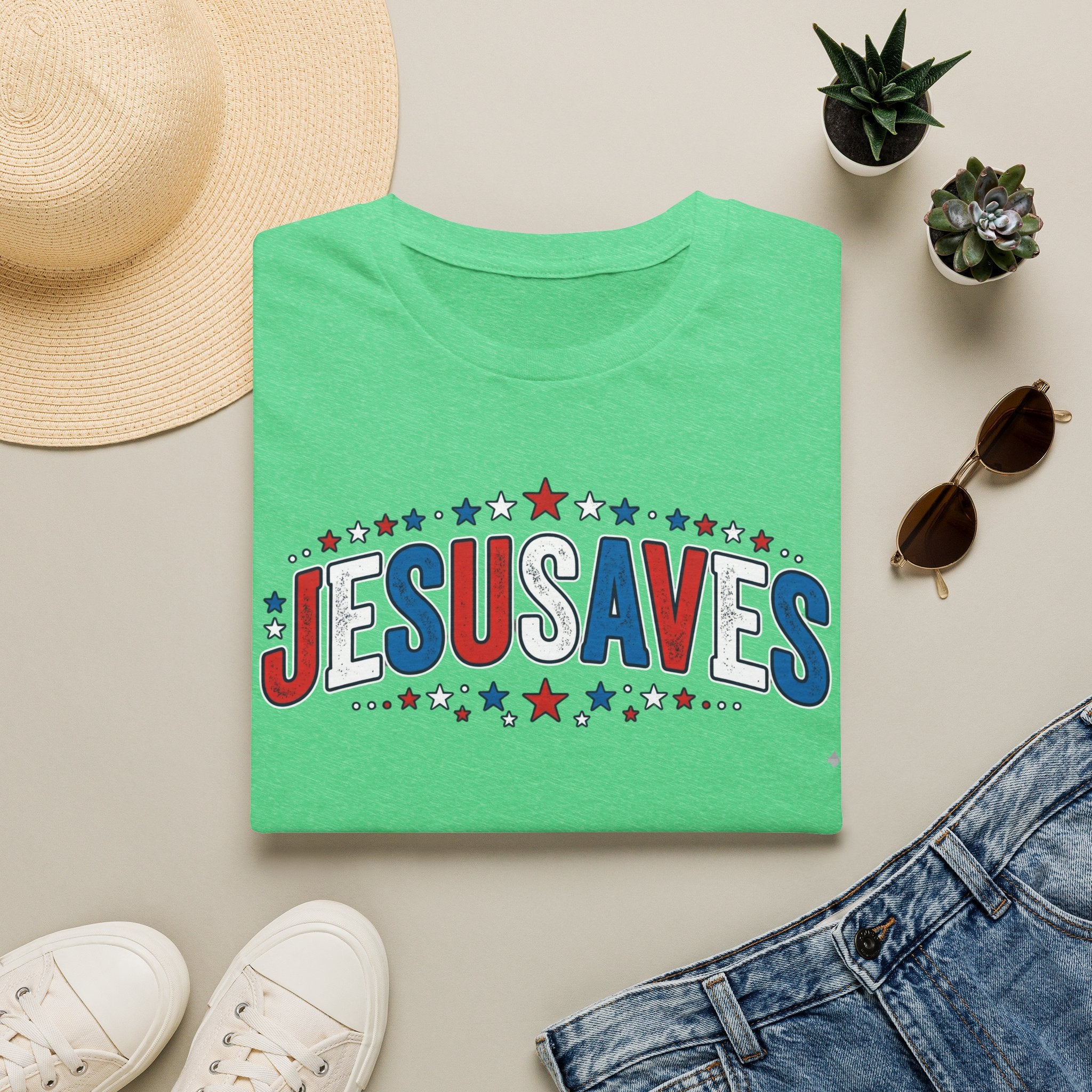 Jesus Saves T-Shirt — Patriotic Christian Faith Tee