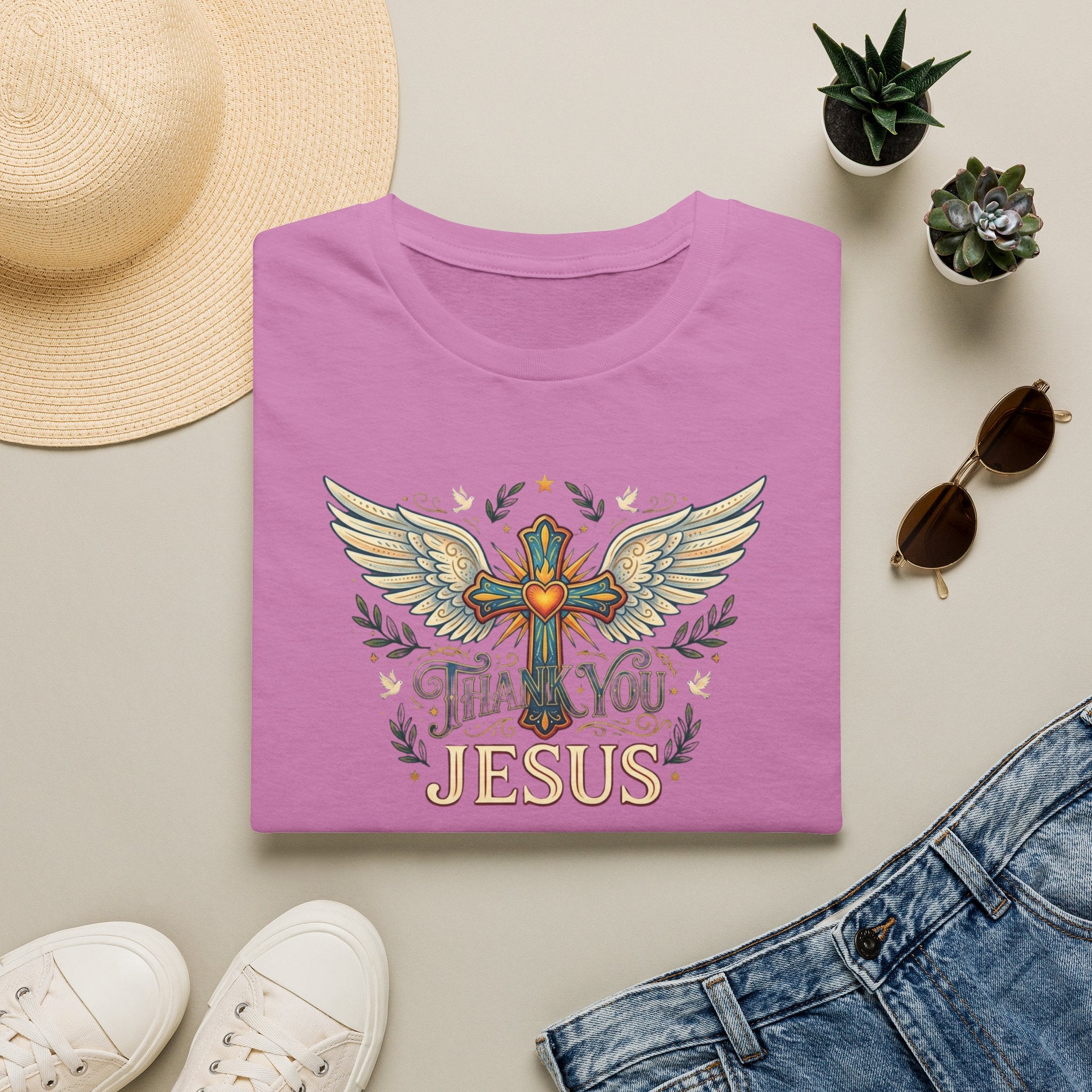 Thank You Jesus T-Shirt — Winged Cross Christian Faith Tee