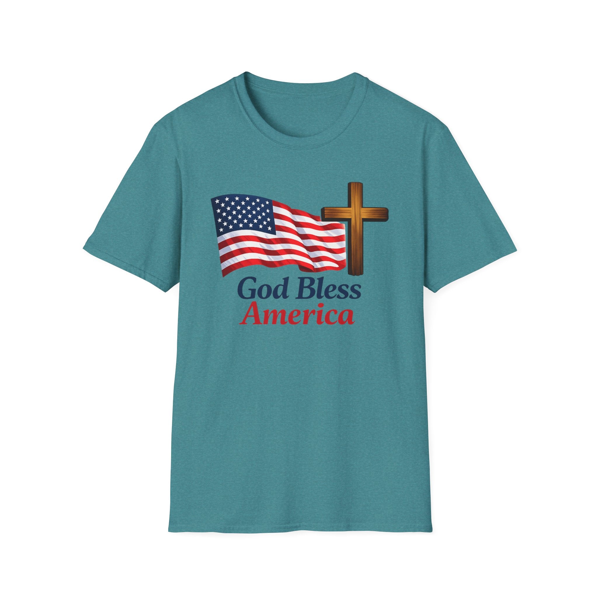 God Bless America T-Shirt — American Flag & Cross Patriotic Faith Tee