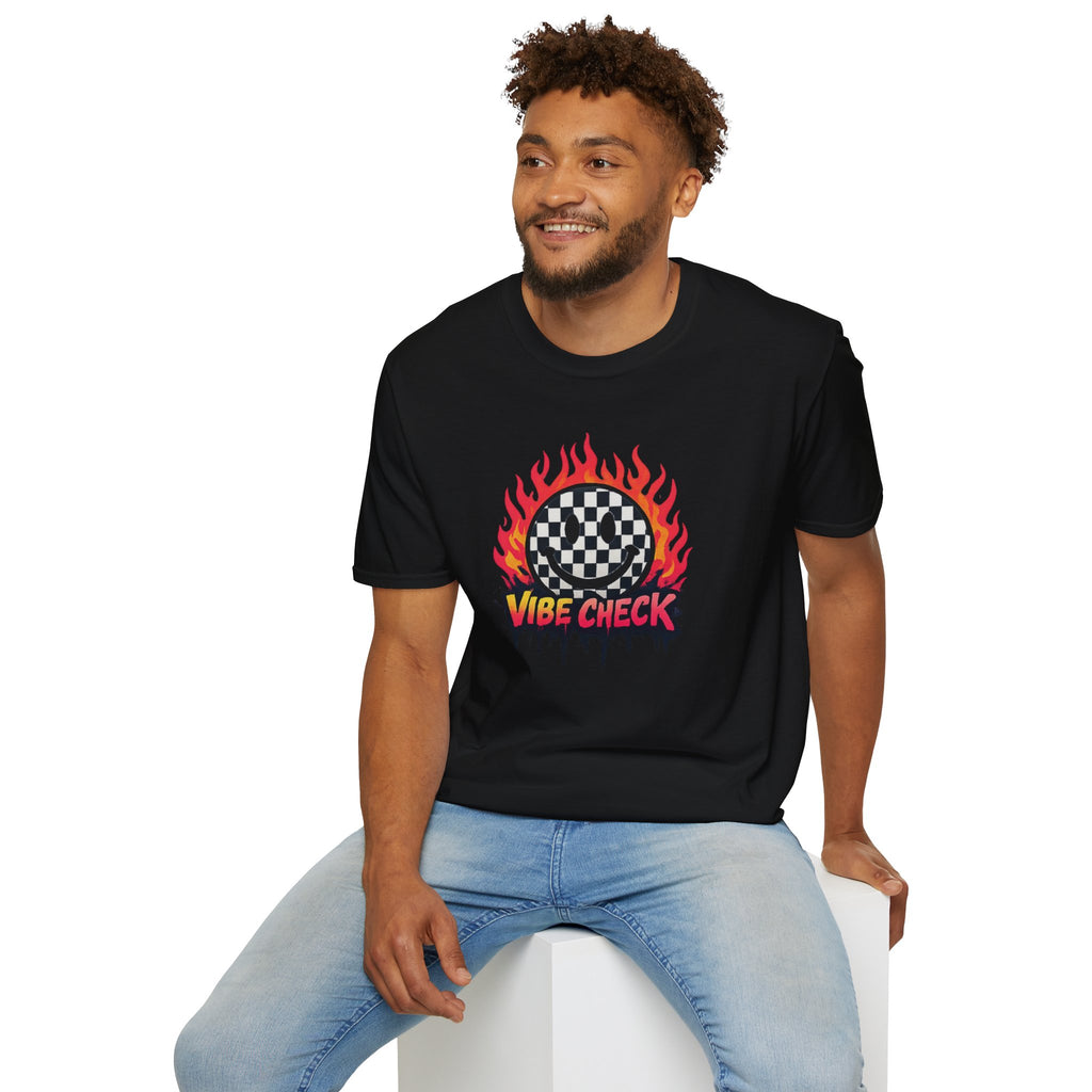 Vibe Check Graphic T-Shirt — Checkerboard Flame Design