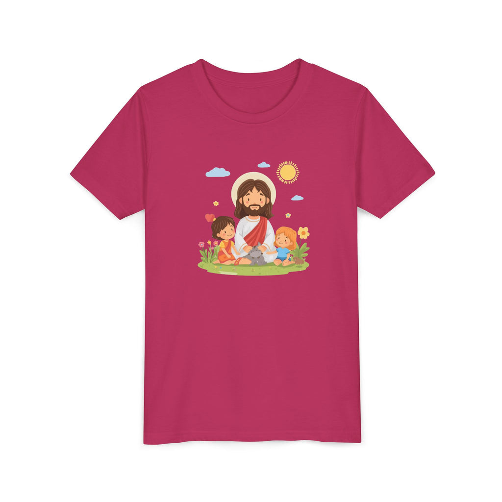 Youth Tee — Cute Jesus with Children Illustration Faith Shirt