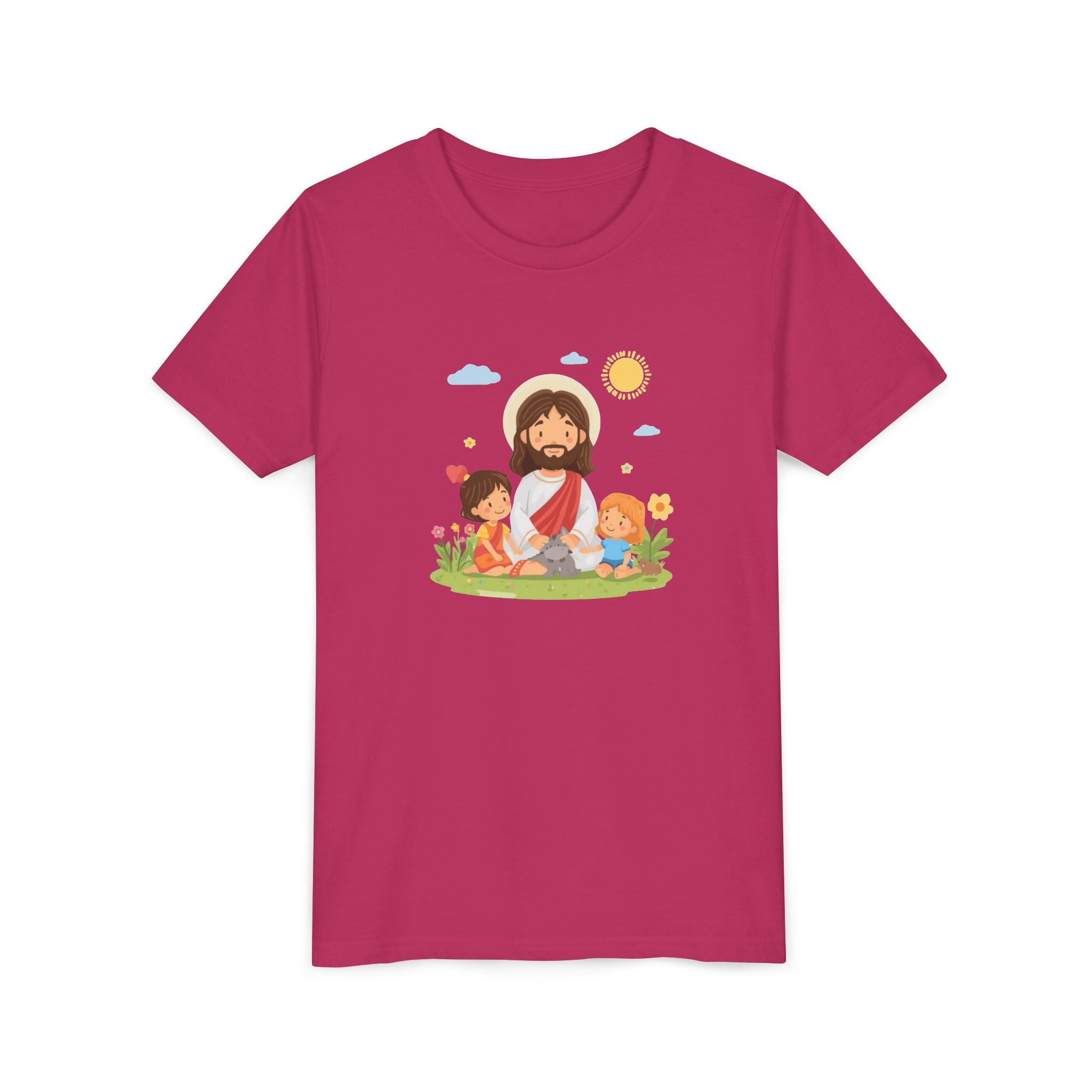 Youth Tee — Cute Jesus with Children Illustration Faith Shirt