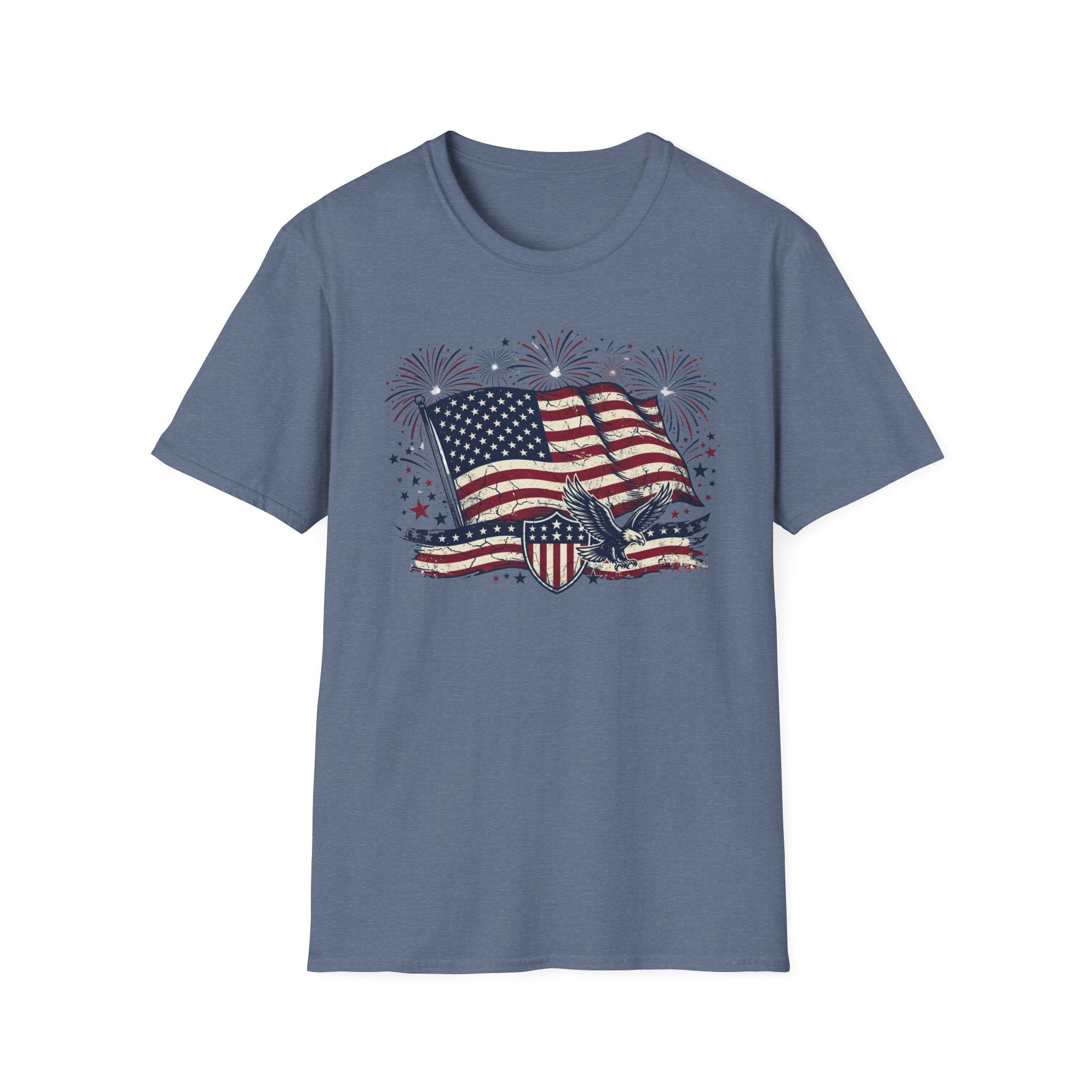 American Flag Eagle T-Shirt — Patriotic 4th of July Tee with Fireworks