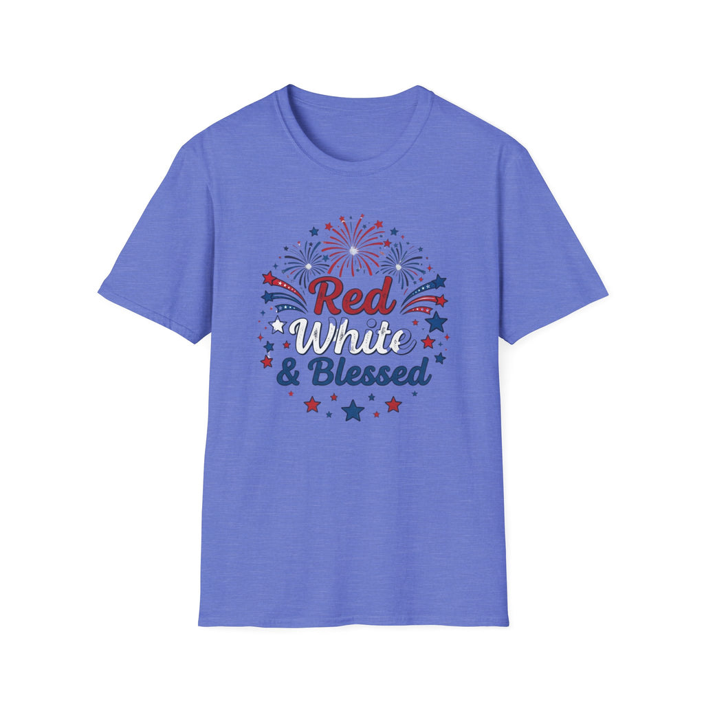 T-Shirt — "Red White & Blessed" Patriotic Fireworks Tee for 4th of July