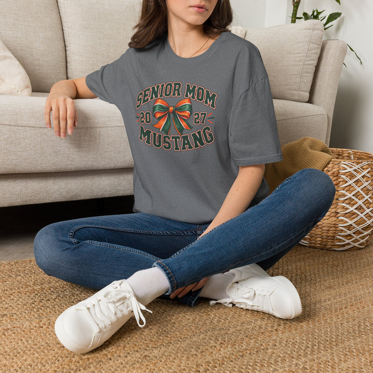 Senior Mom 2027 Mustang T-Shirt — Graduation Cheer Mom Shirt