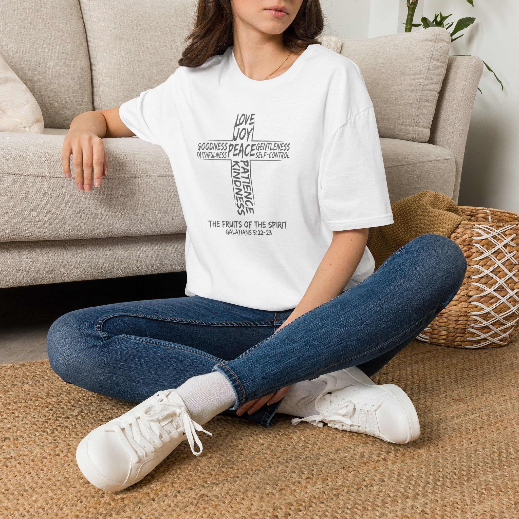 Faith Cross T-Shirt — 'Fruit of the Spirit' Typography Tee (Love, Joy, Peace)