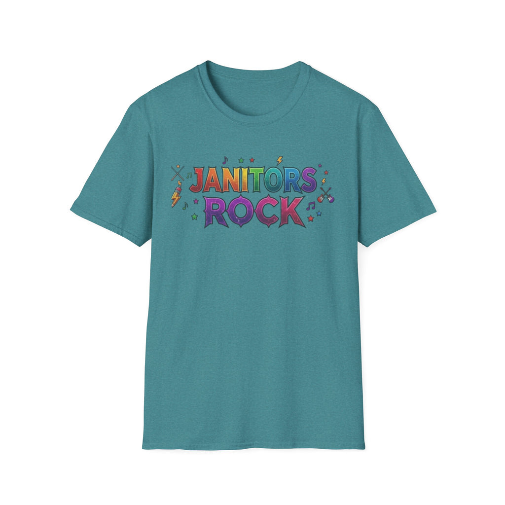 Janitors Rock T-Shirt — Colorful Retro Crew Neck for School Staff & Custodians