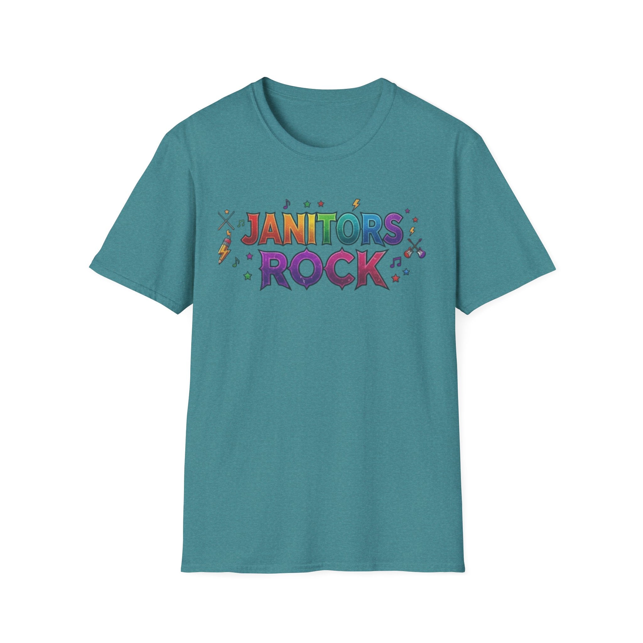 Janitors Rock T-Shirt — Colorful Retro Crew Neck for School Staff & Custodians