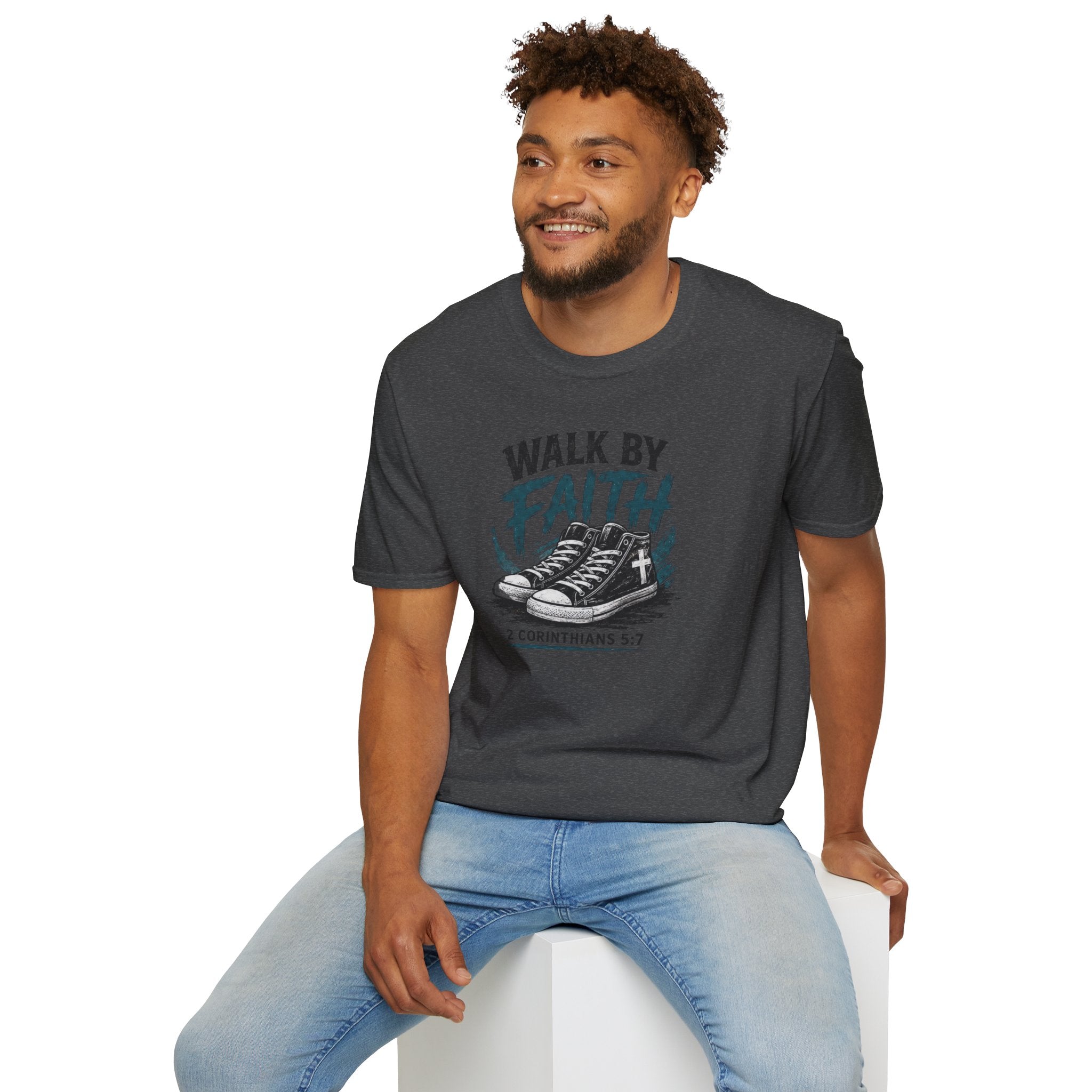 Walk by Faith T-Shirt — Christian Faith Graphic Tee (2 Corinthians 5:7)
