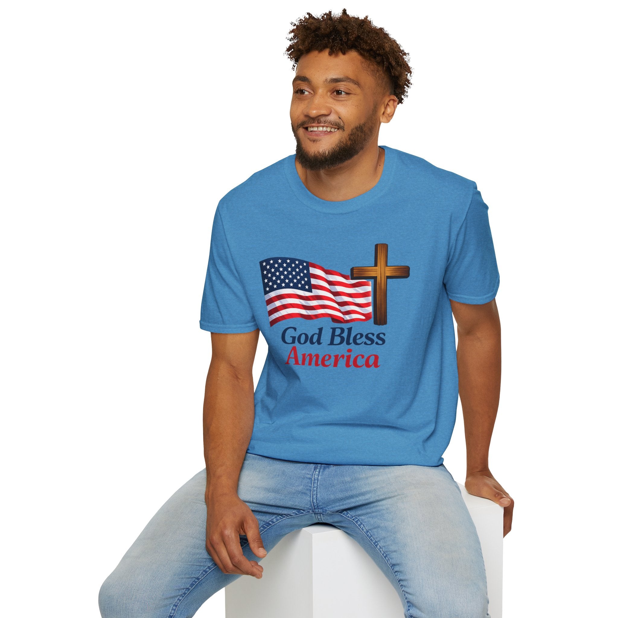 God Bless America T-Shirt — American Flag & Cross Patriotic Faith Tee
