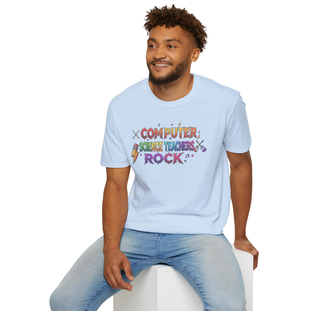 Computer Science Teachers Rock T-Shirt — Colorful Retro Teacher Appreciation Tee