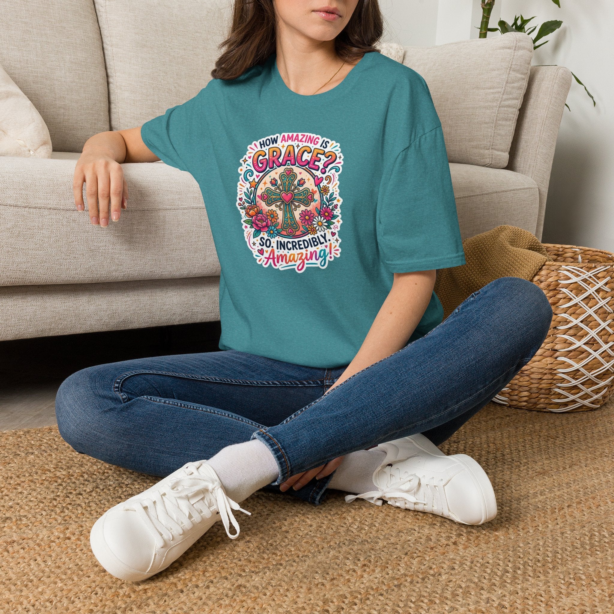 How Amazing Is Grace? Floral Cross T-Shirt — Inspirational Christian Tee