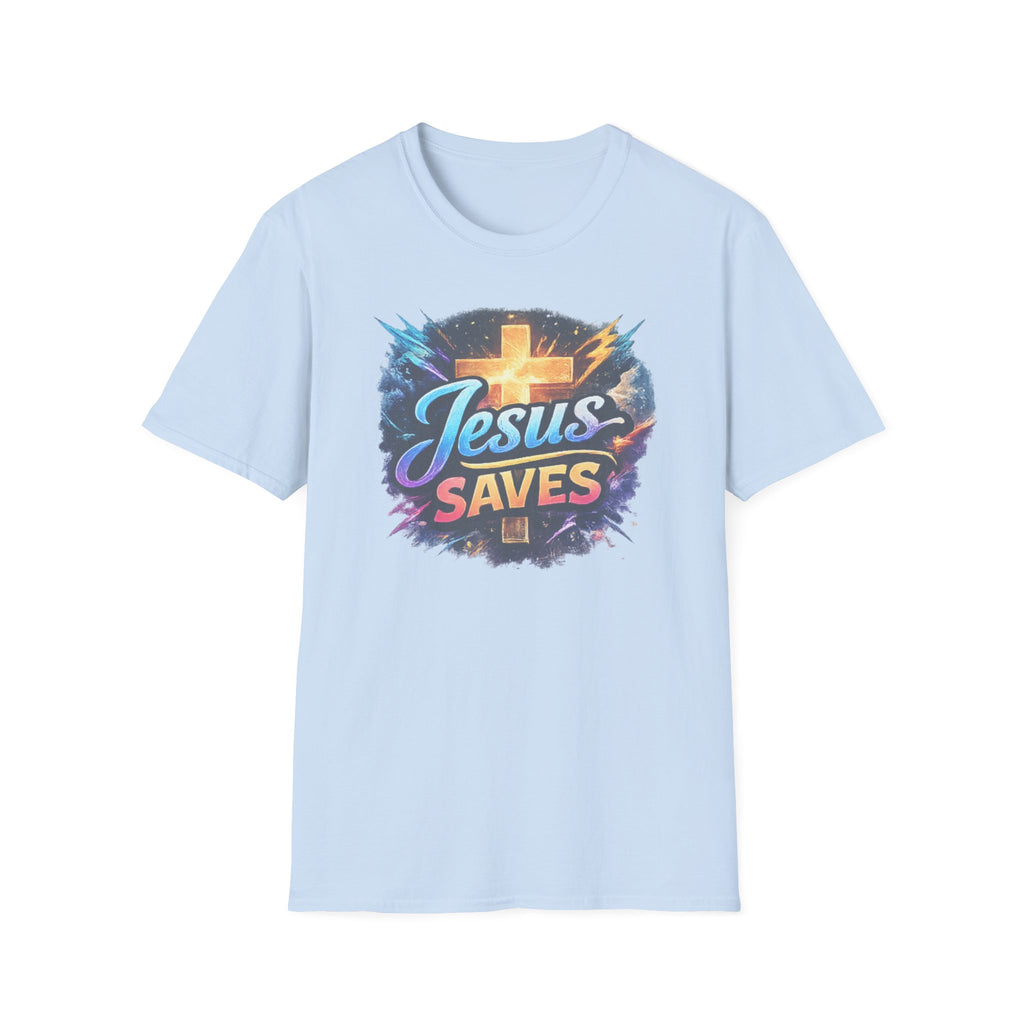 Jesus Saves T-Shirt — Colorful Cross Christian Faith Tee