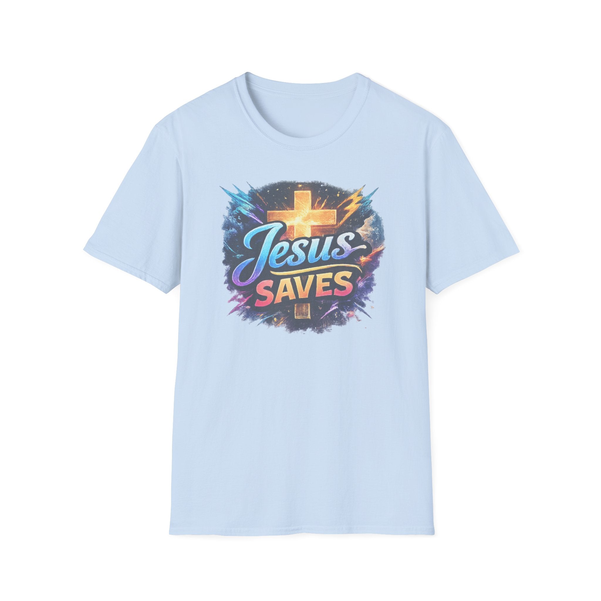 Jesus Saves T-Shirt — Colorful Cross Christian Faith Tee