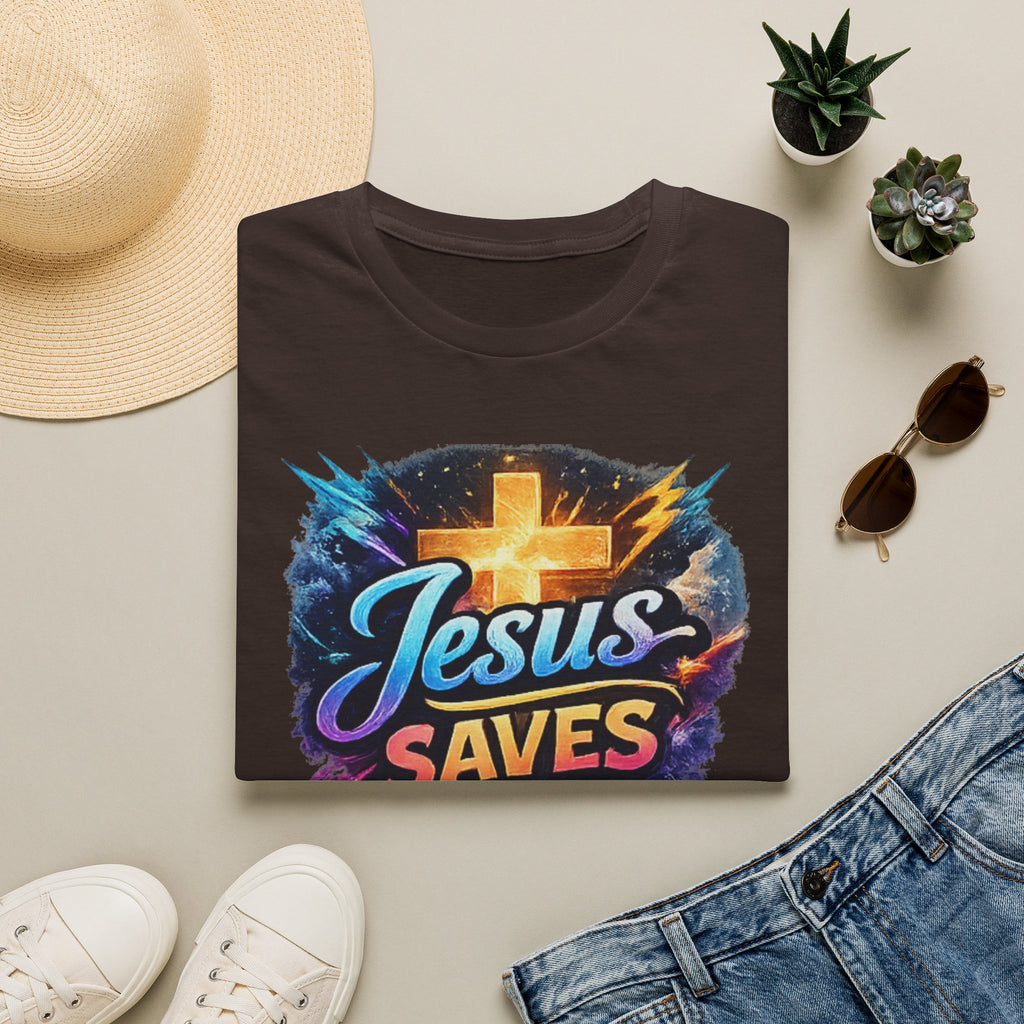 Jesus Saves T-Shirt — Colorful Cross Christian Faith Tee