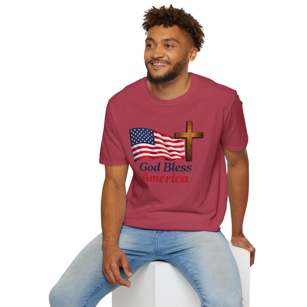 God Bless America T-Shirt — American Flag & Cross Patriotic Faith Tee