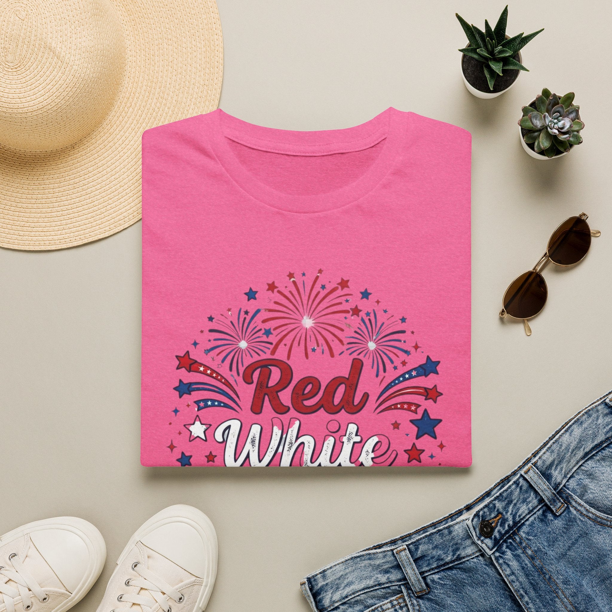 T-Shirt — "Red White & Blessed" Patriotic Fireworks Tee for 4th of July