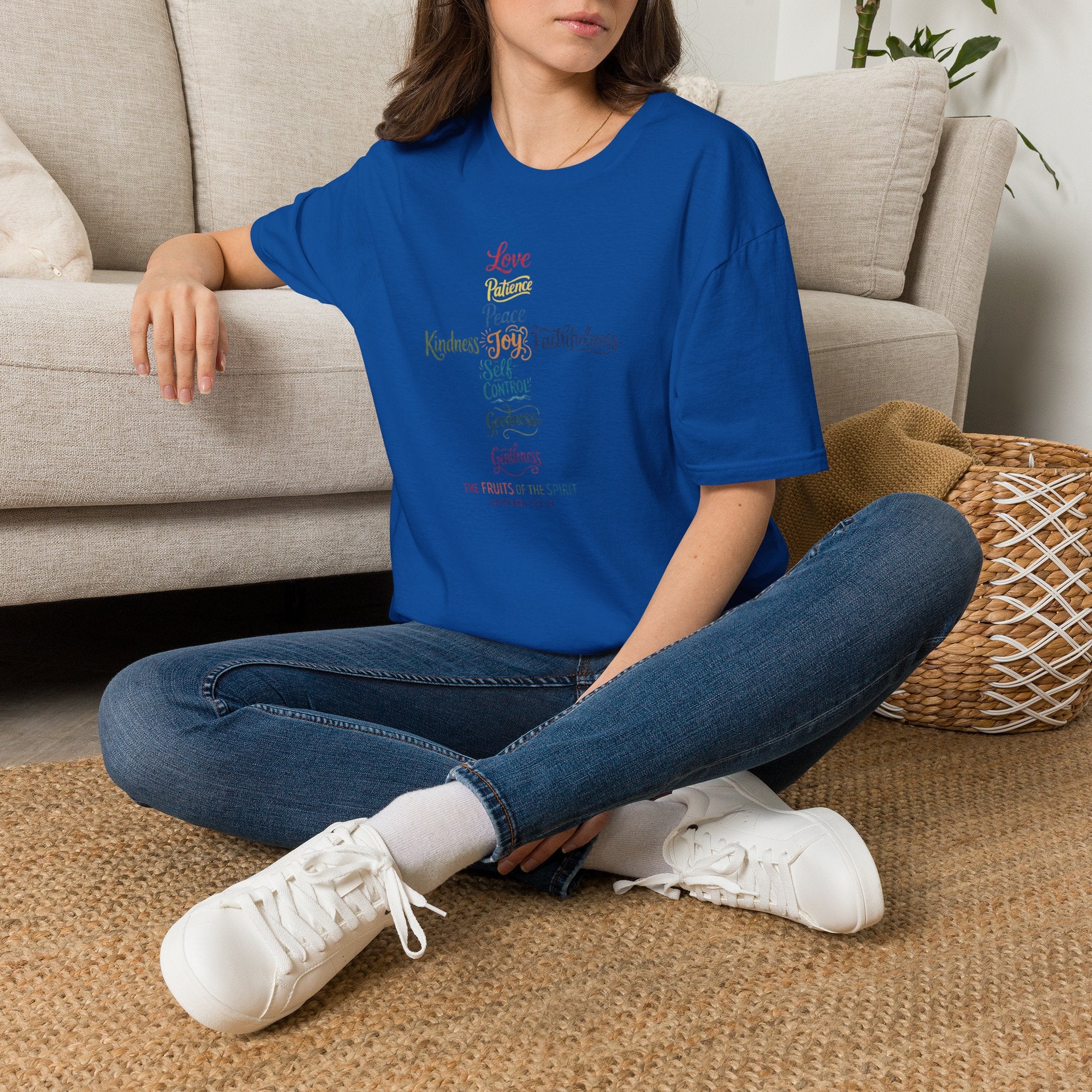 Christian Cross Word Art T-Shirt — Fruits of the Spirit Faith Tee