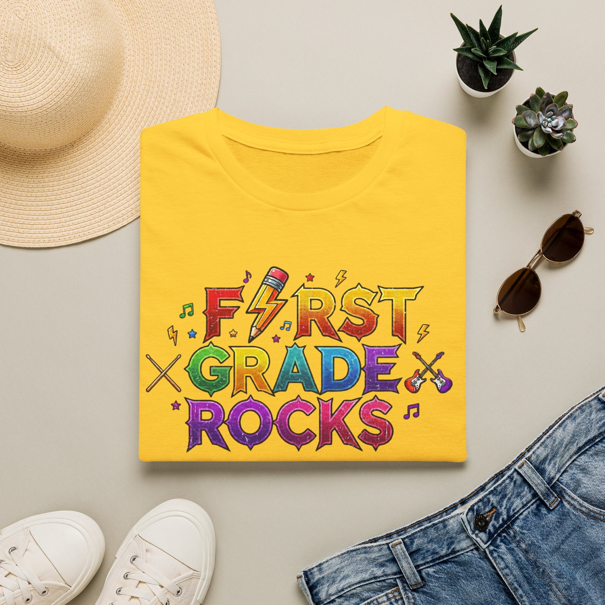 First Grade Rocks T-Shirt — Colorful Back-to-School Tee for Teachers & Students