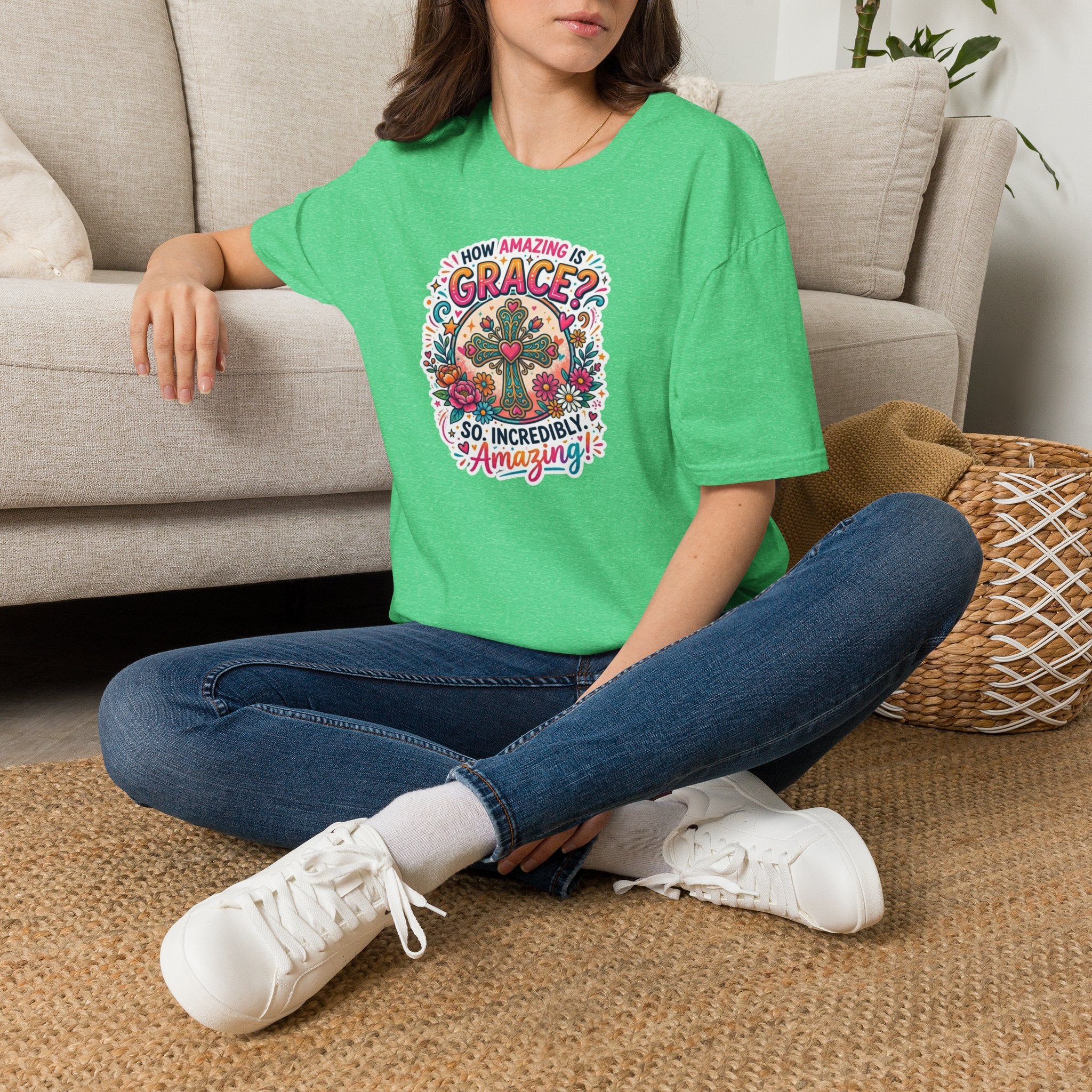 How Amazing Is Grace? Floral Cross T-Shirt — Inspirational Christian Tee