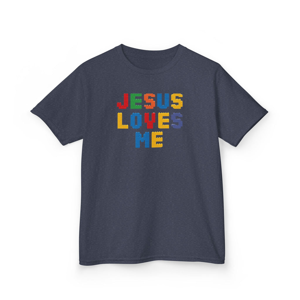 Kids T-Shirt — "Jesus Loves Me" Colorful Block Letter Tee