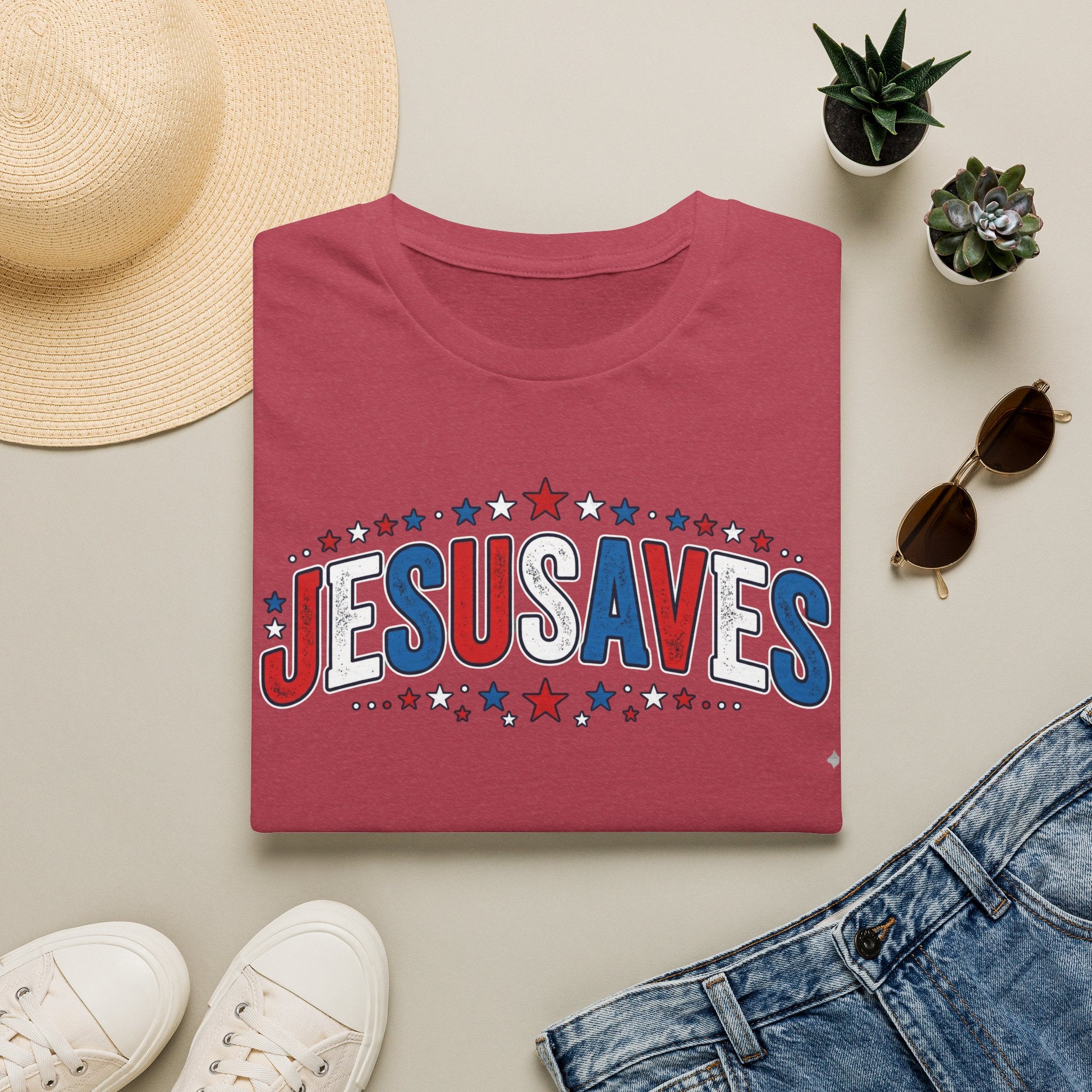 Jesus Saves T-Shirt — Patriotic Christian Faith Tee