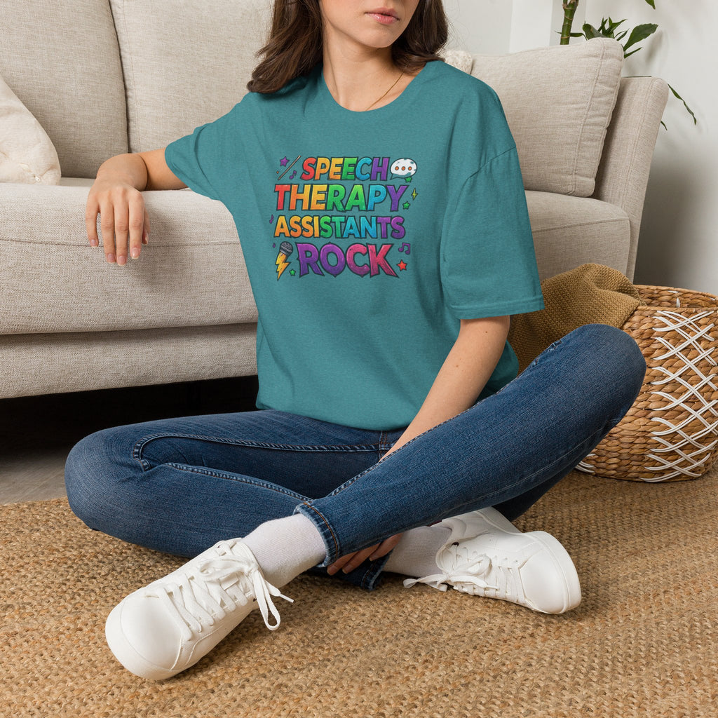 Speech Therapy Assistants Rock T-Shirt — Colorful Retro Pride Tee for SLP Assistants