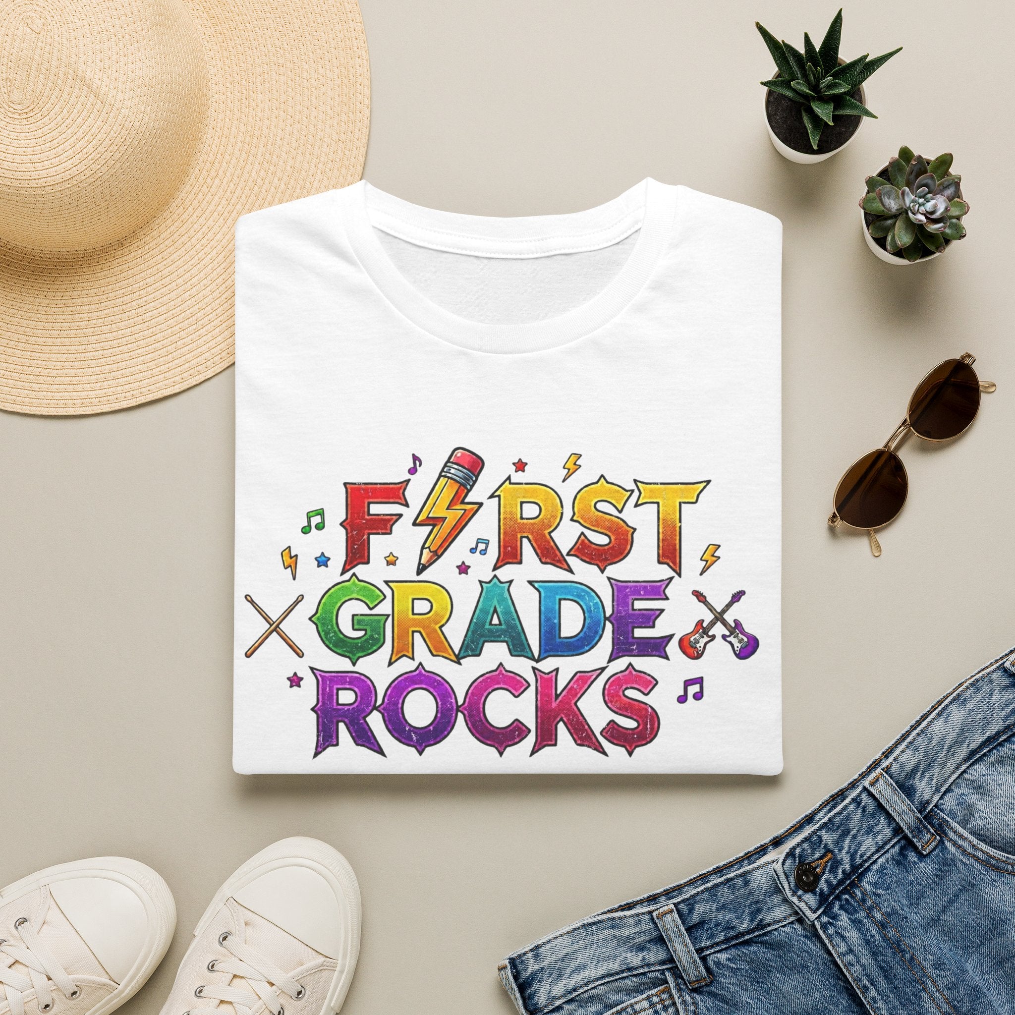 First Grade Rocks T-Shirt — Colorful Back-to-School Tee for Teachers & Students
