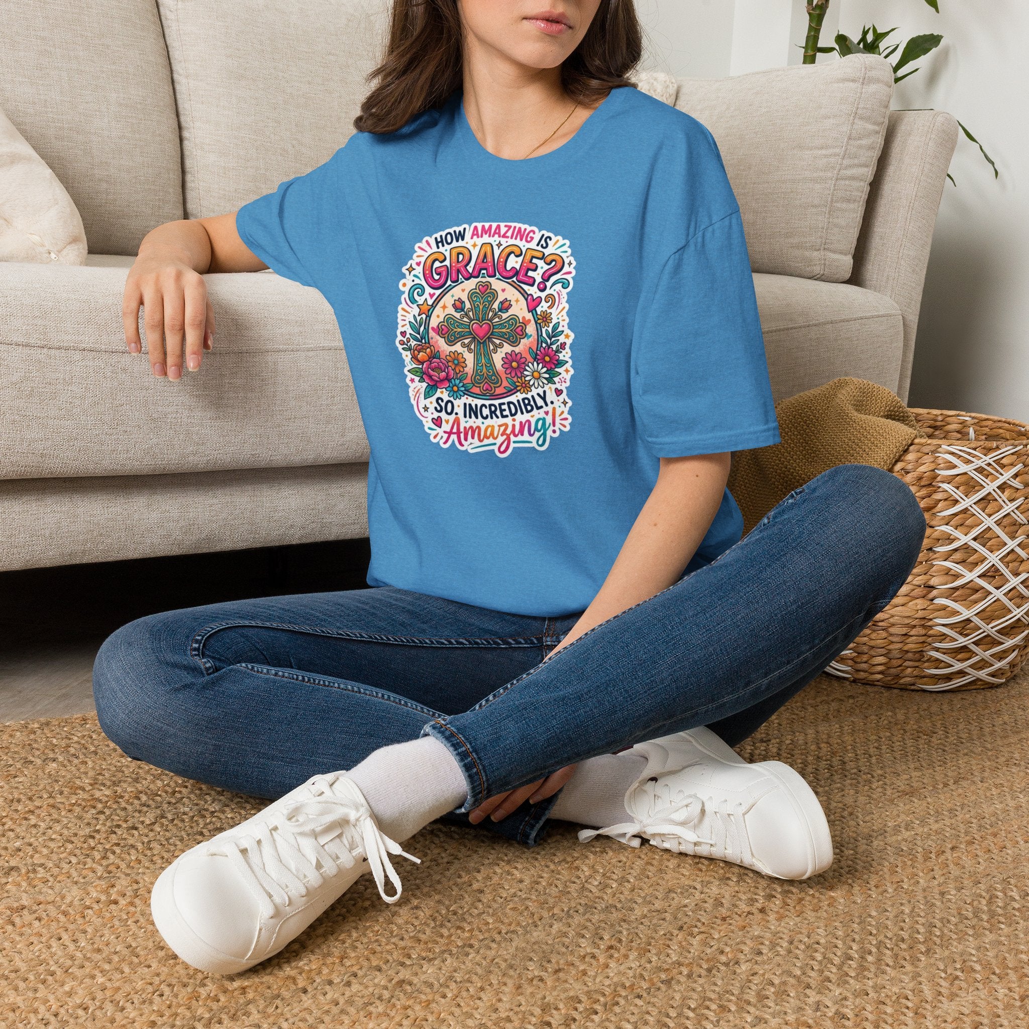 How Amazing Is Grace? Floral Cross T-Shirt — Inspirational Christian Tee