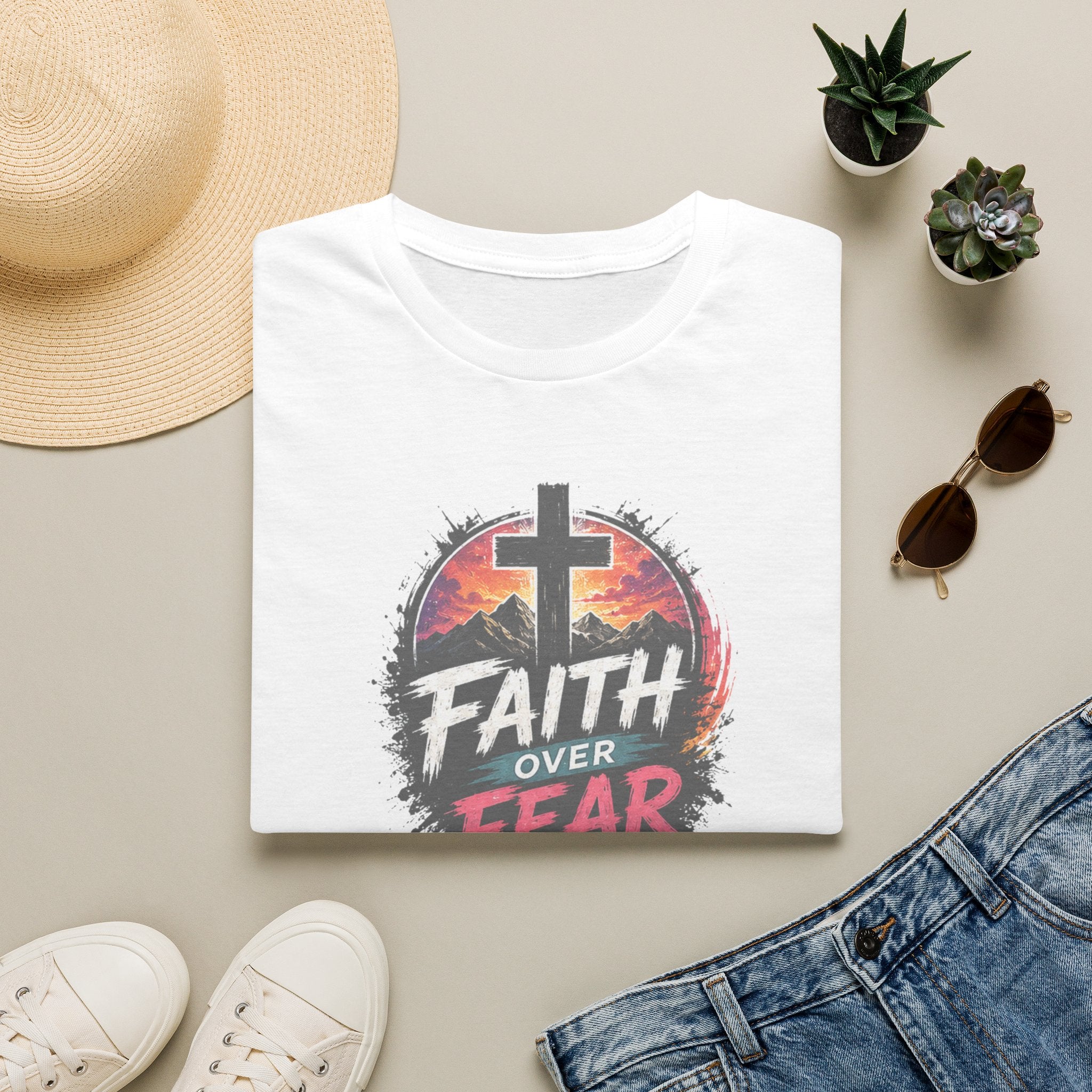 Faith Over Fear T‑Shirt — Christian Cross Inspirational Tee