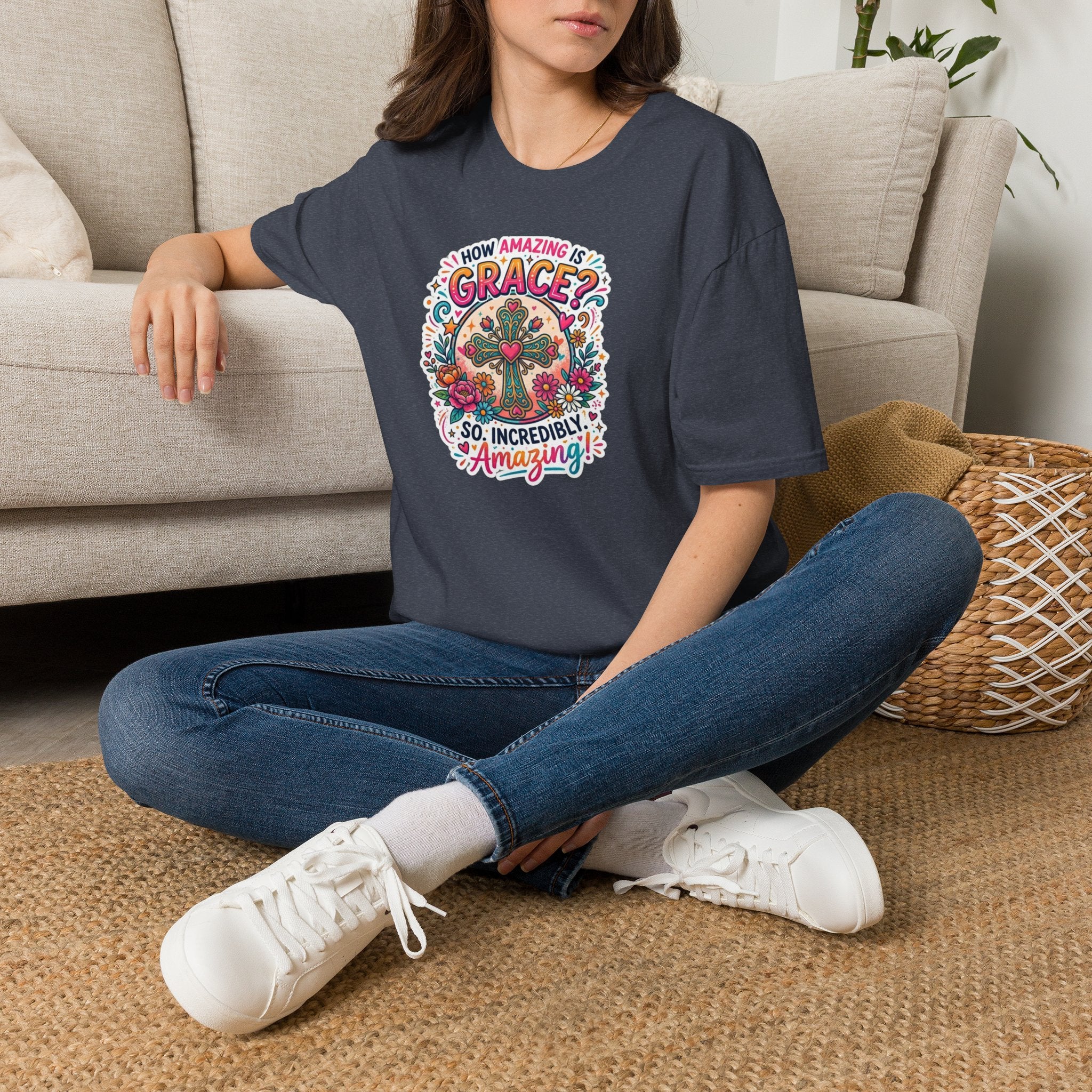 How Amazing Is Grace? Floral Cross T-Shirt — Inspirational Christian Tee