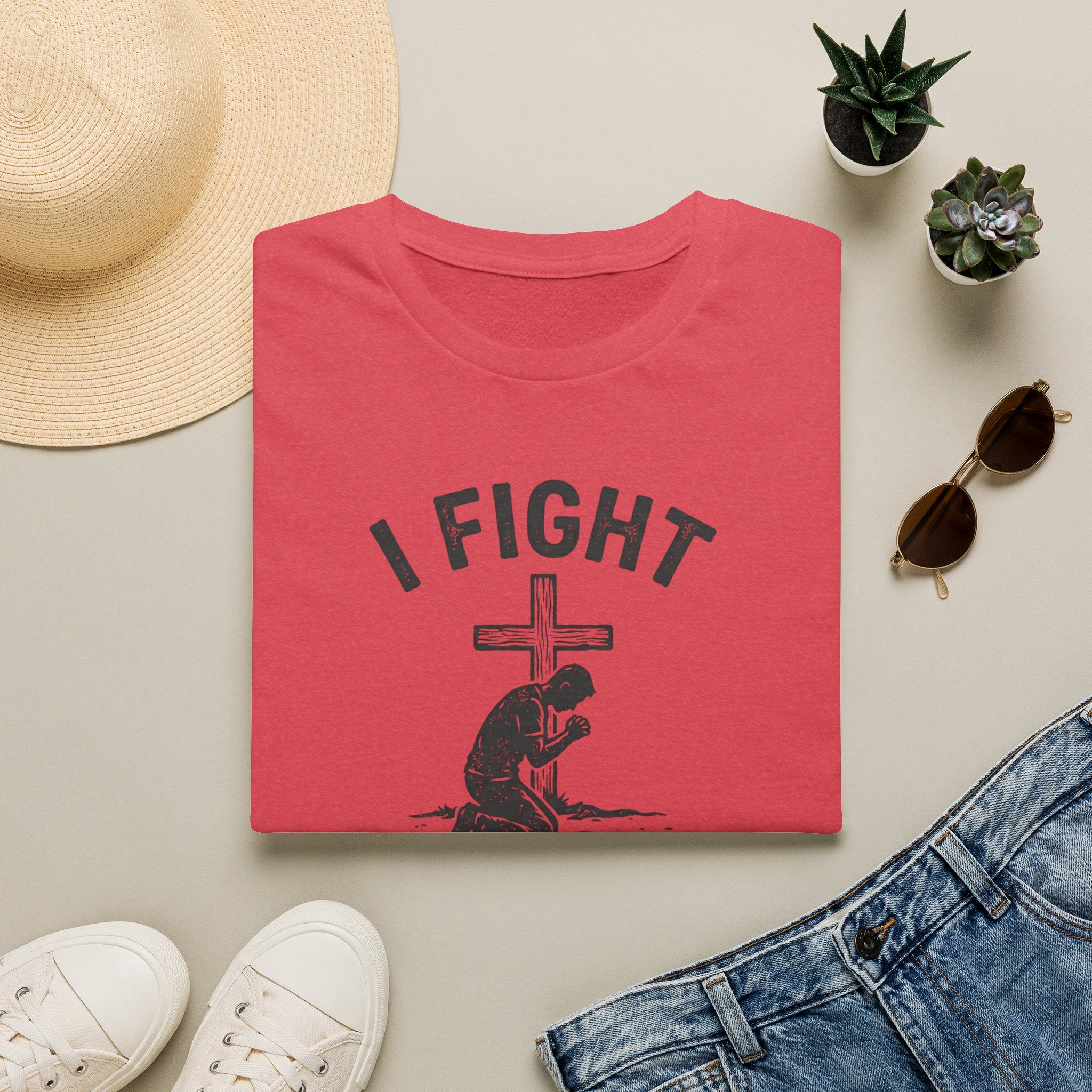 T-Shirt — "I Fight on My Knees" Prayer Graphic