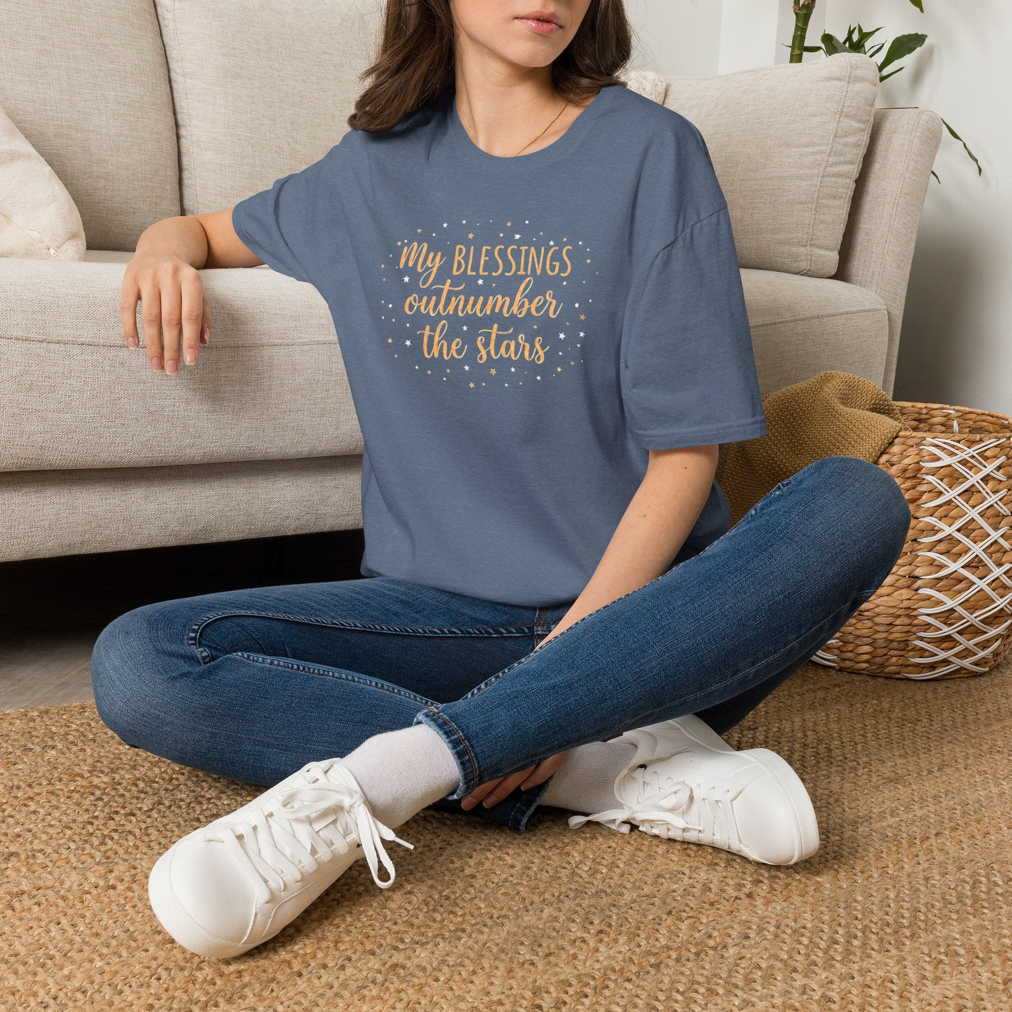 T-Shirt — “My Blessings Outnumber the Stars” Inspirational Script Tee