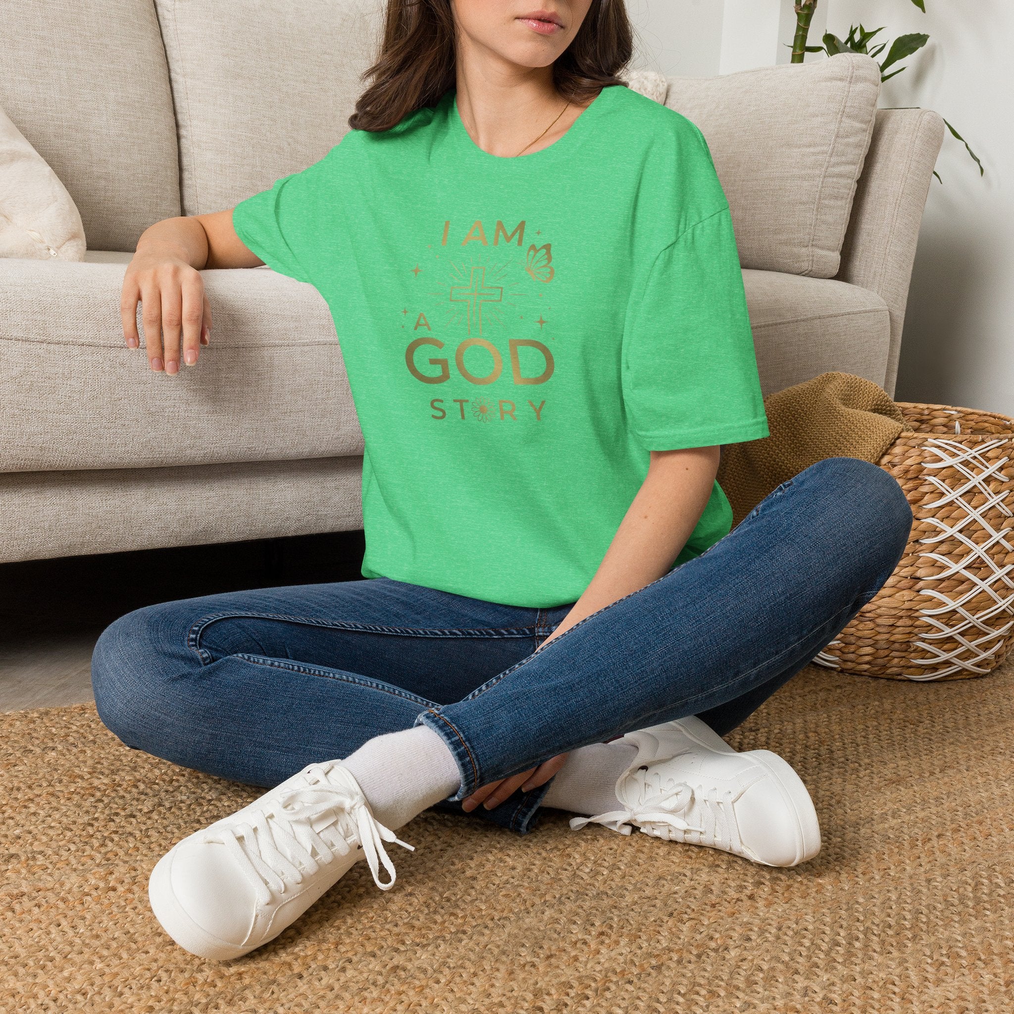 I Am a Godstory T-Shirt — Christian Faith Cross Tee (Butterfly & Inspirational Scripture Design)