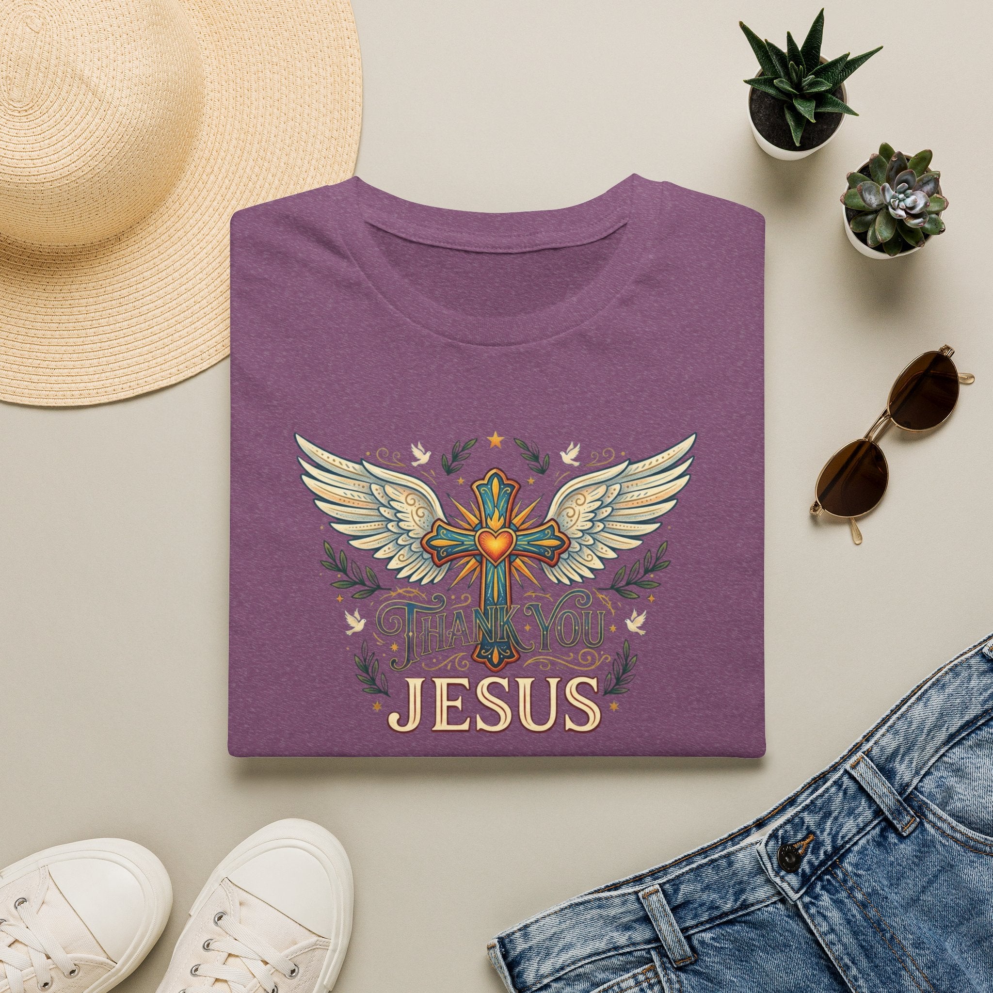 Thank You Jesus T-Shirt — Winged Cross Christian Faith Tee